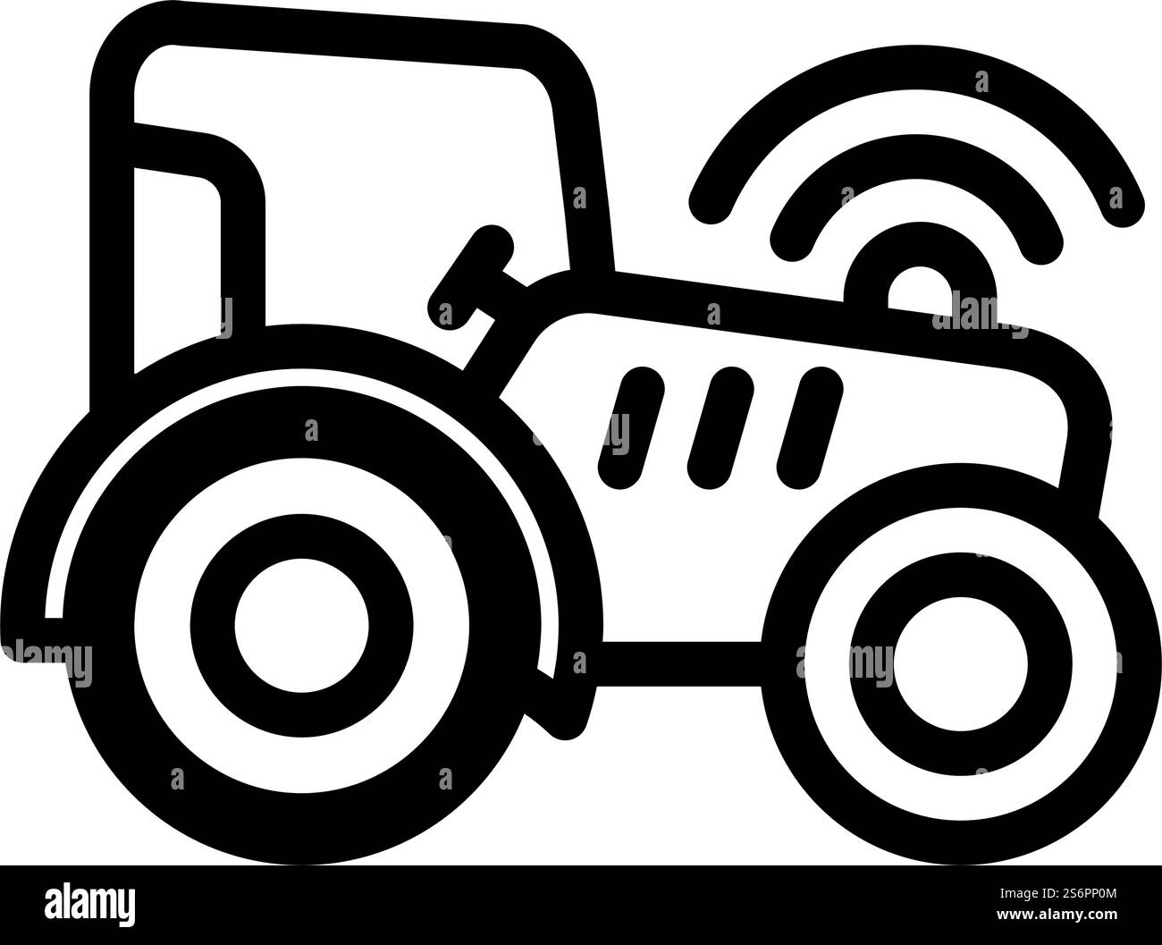 tracteur avec vecteur d'icône de ligne gps. tracteur avec panneau gps. illustration noire du symbole de contour isolé. tracteur avec illustration vectorielle d'icône de ligne gps Illustration de Vecteur