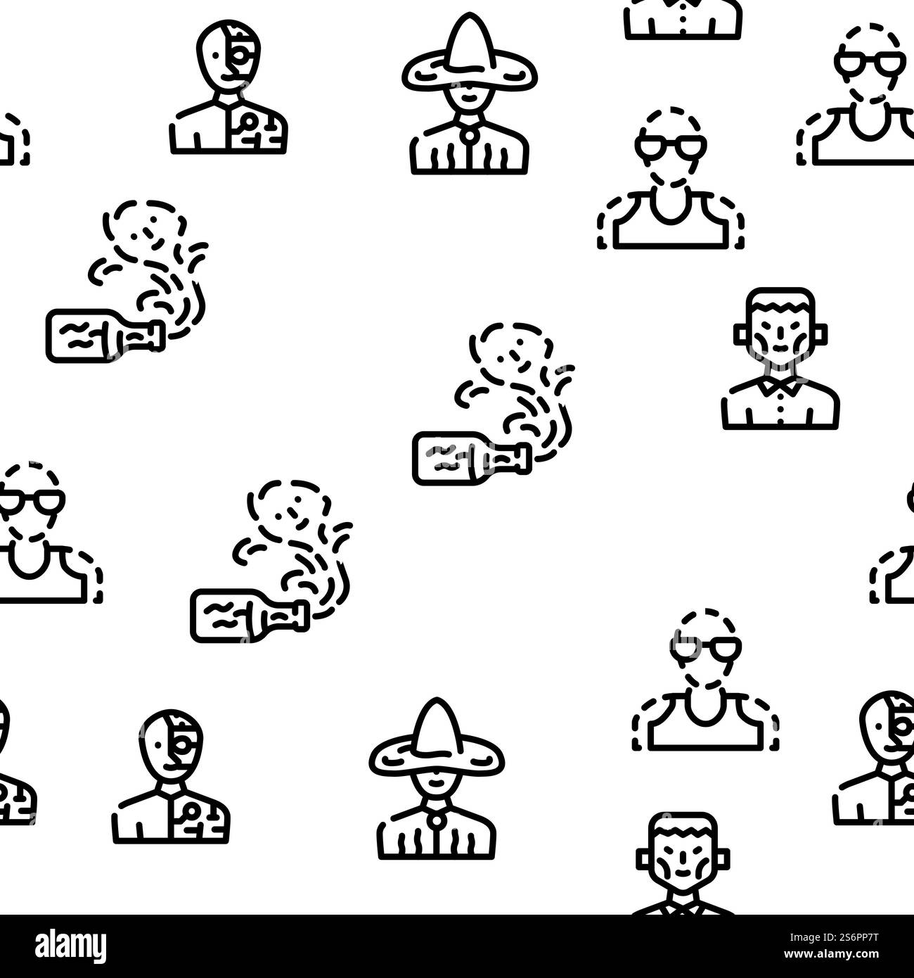 Fantaisie et personnage magique Vector Seamless Pattern Thin Line illustration. Fantaisie et personnage magique Vector Seamless Pattern Illustration de Vecteur