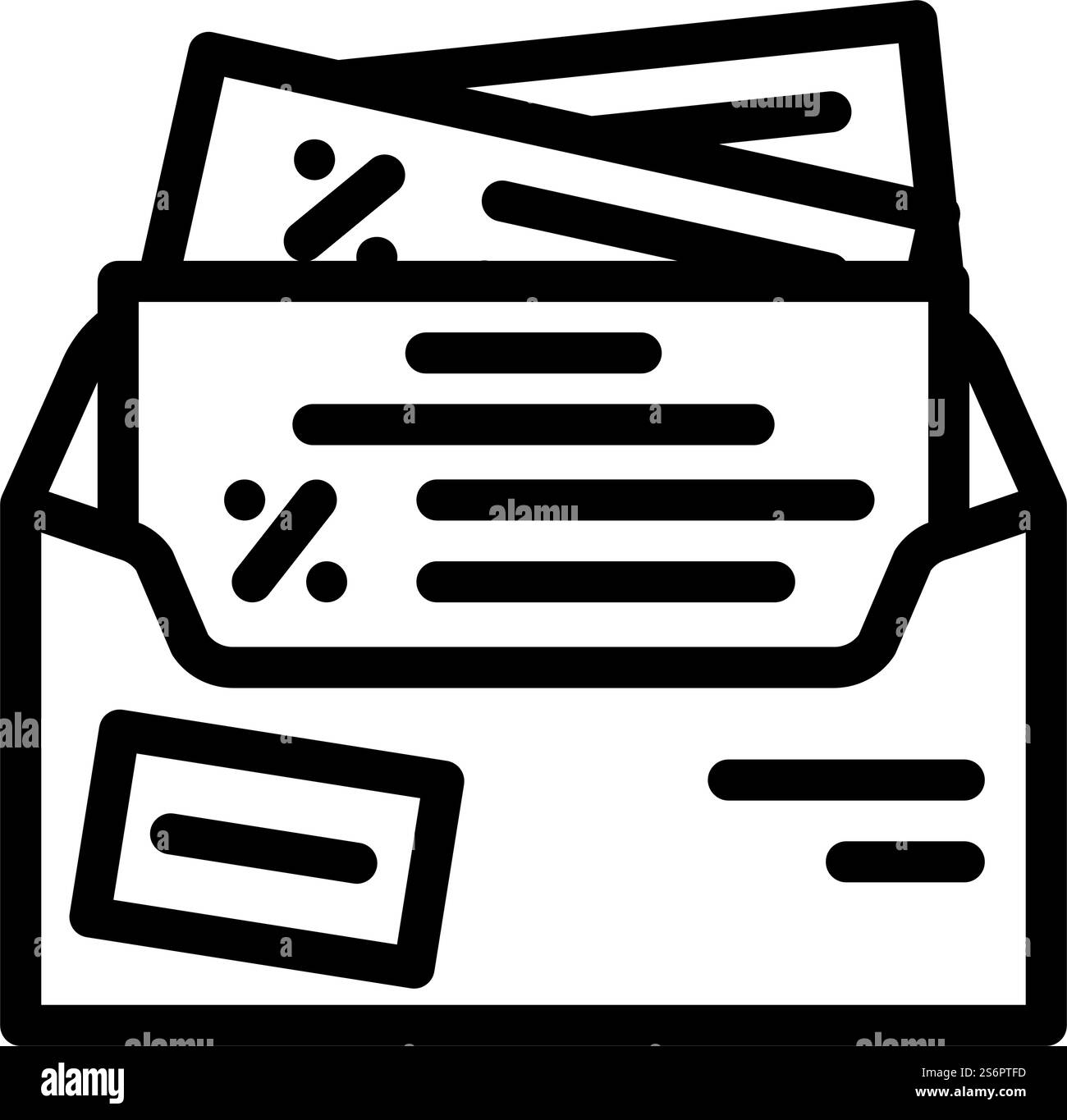 recherchez le vecteur d'icône de ligne de réductions. recherchez le signe de réduction. illustration noire du symbole de contour isolé. recherchez l'illustration vectorielle d'icône de ligne de remises Illustration de Vecteur