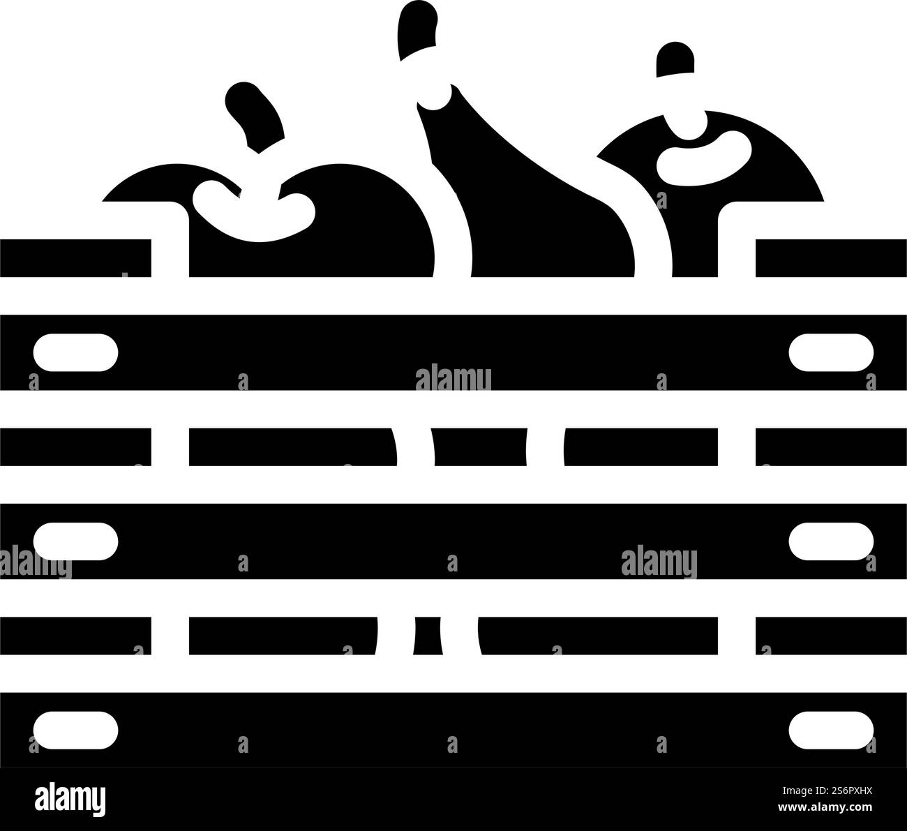 vecteur d'icône de glyphe de fruits dans la boîte. fruits dans le signe de boîte. illustration noire du symbole de contour isolé. fruits dans l'illustration vectorielle d'icône de glyphe de boîte Illustration de Vecteur