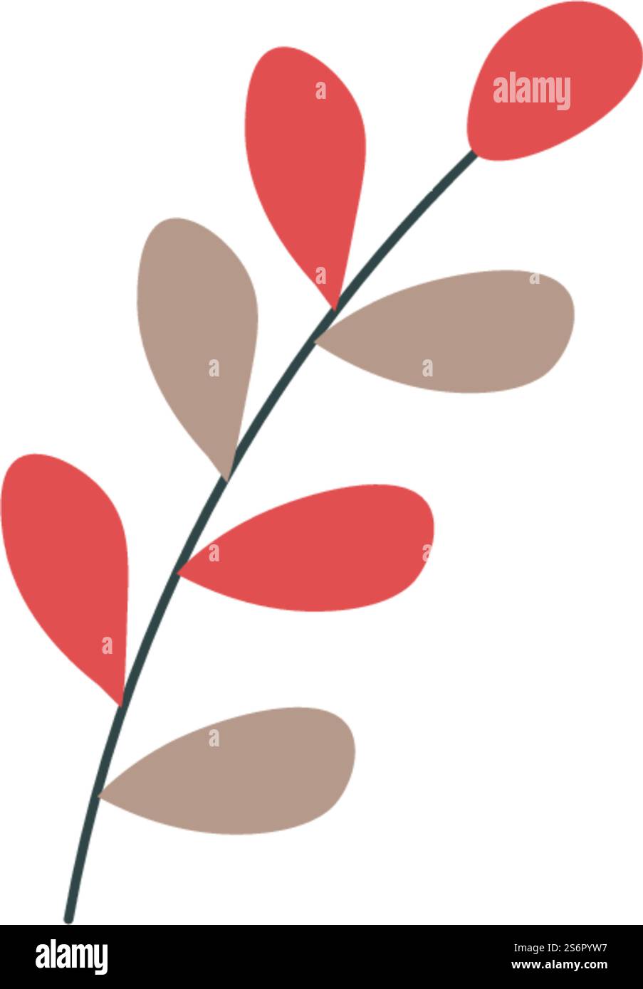 Composition florale avec branches et feuillage forestiers d'automne, rameaux de bois isolés avec feuilles rouges et grises. Changement environnemental, botanique décorative, signe organique et naturel. Vecteur dans le style plat. Feuilles d'automne sur branche sèche, vecteur naturel de brindilles Illustration de Vecteur