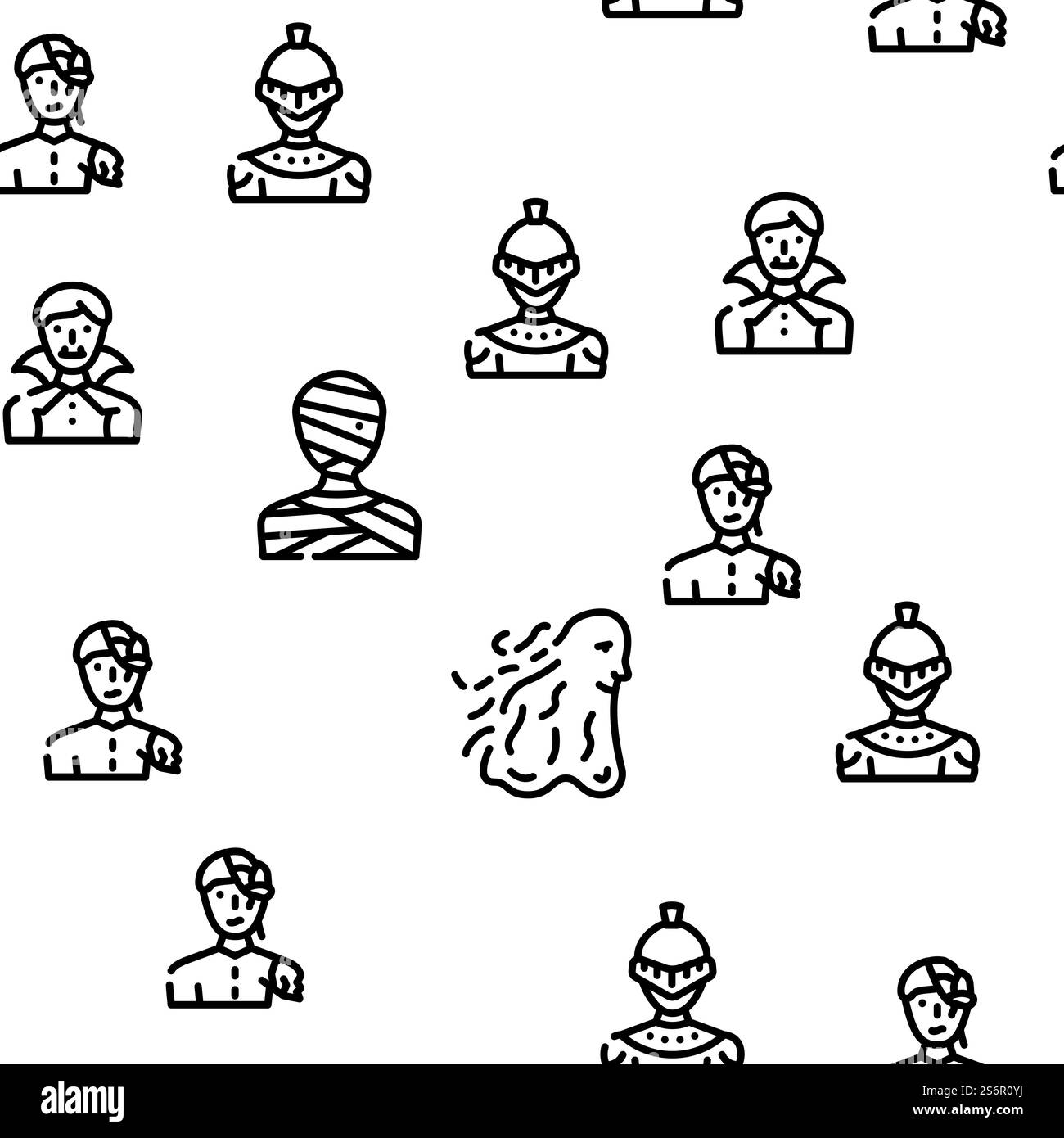 Fantaisie et personnage magique Vector Seamless Pattern Thin Line illustration. Fantaisie et personnage magique Vector Seamless Pattern Illustration de Vecteur