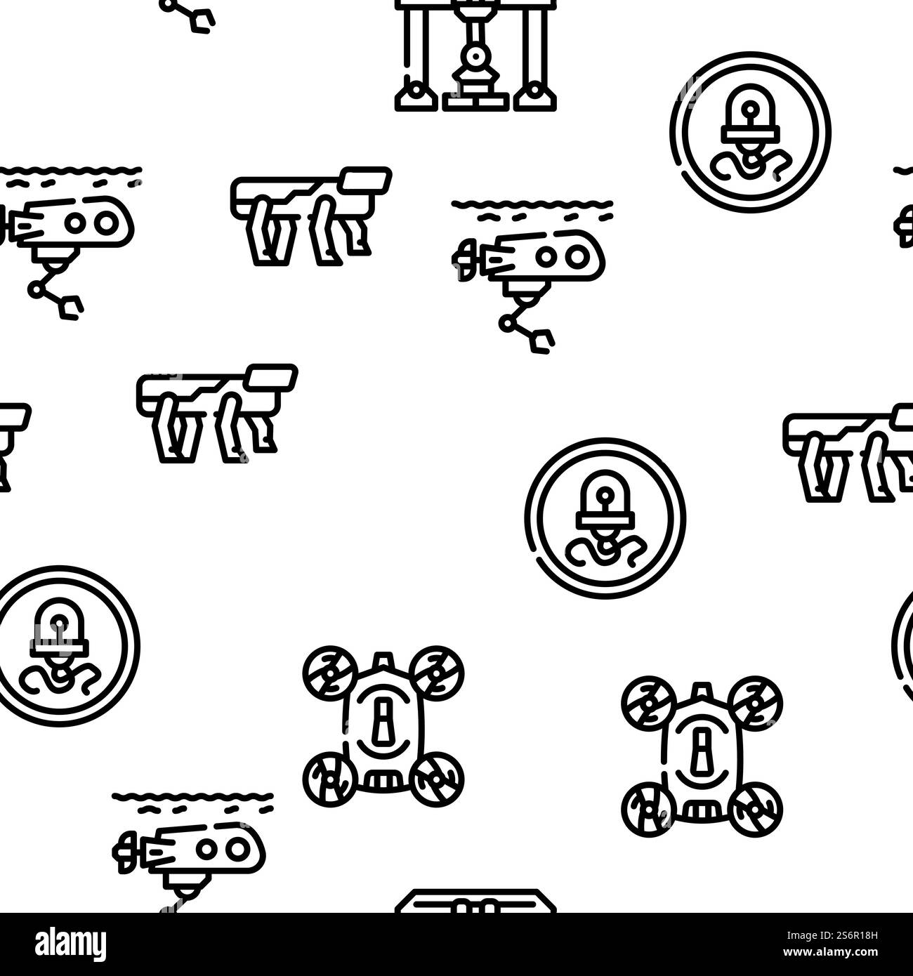 Robot future Electronic Equipment Vector Seamless Pattern Thin Line illustration. Robot future Electronic Equipment Vector Seamless Pattern Illustration de Vecteur
