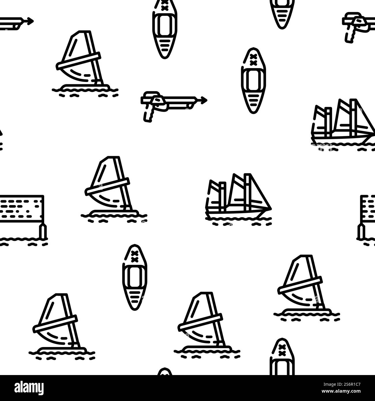 Sports nautiques vecteur d'occupation active motif sans couture Thin Line illustration. Motif sans couture de vecteur d'occupation actif pour sports nautiques Illustration de Vecteur