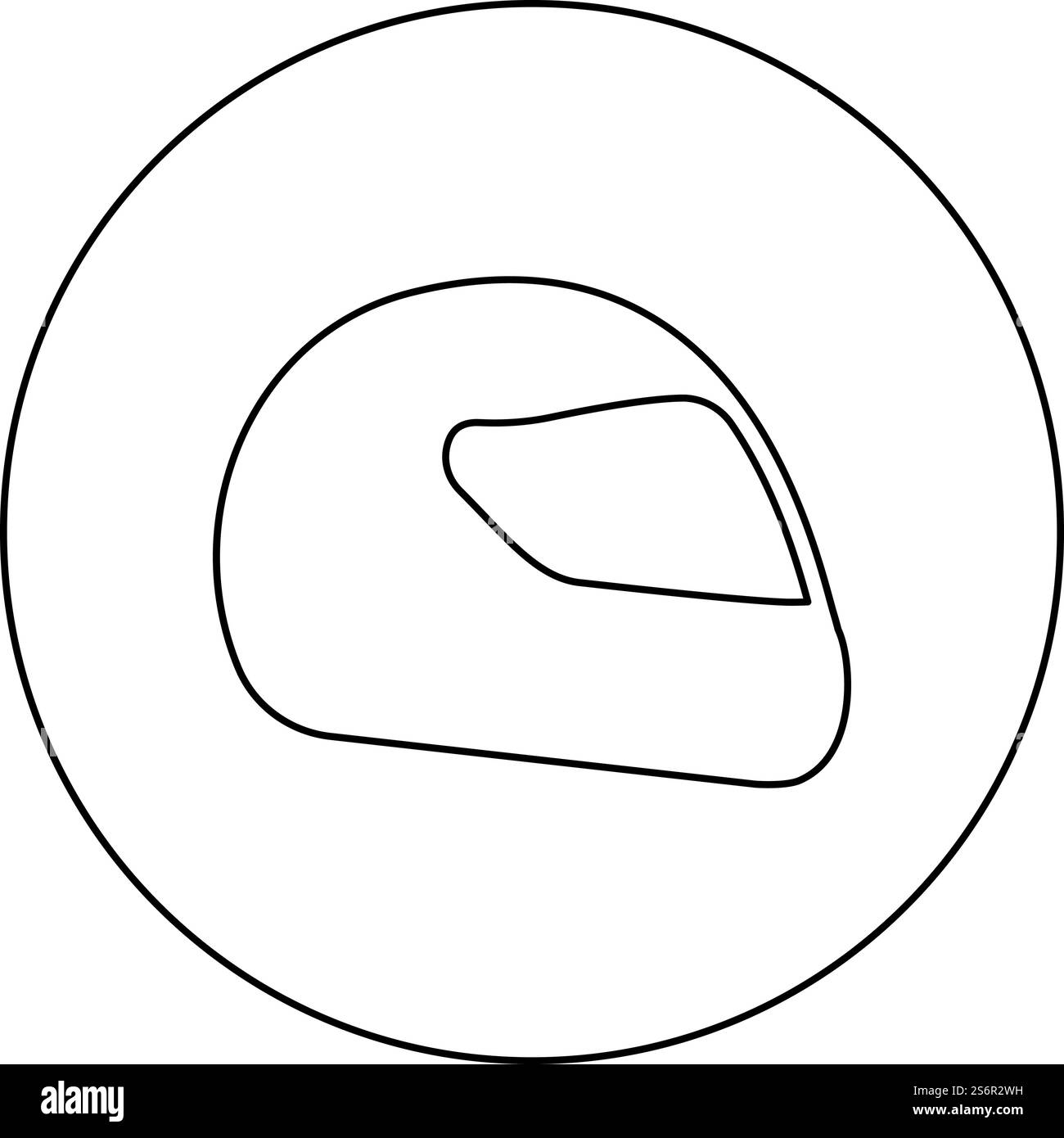 Icône de sport de course de moto de casque en cercle rond noir illustration vectorielle de couleur noire contour d'image ligne de contour mince style simple. Icône de sport de course de moto de casque en cercle rond noir illustration vectorielle de couleur noire contour d'image style mince Illustration de Vecteur