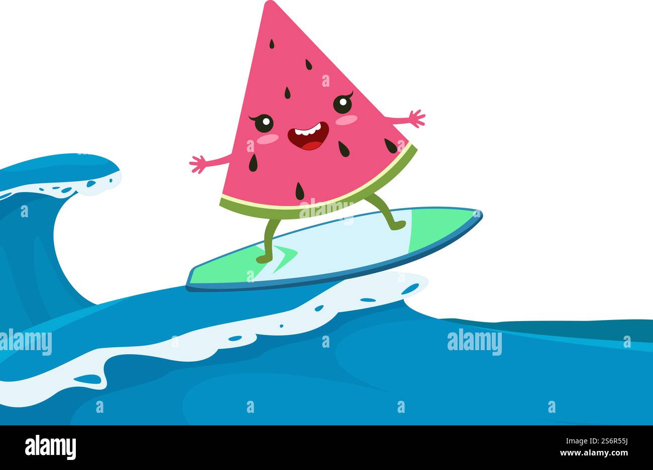 Surf de pastèque d'été. Surf drôle, fruit de bande dessinée heureux nageant sur l'illustration vectorielle de vagues. Surf pastèque à bord en mer, surf été. Surf de pastèque d'été. Surf drôle, fruit de bande dessinée heureux nageant sur l'illustration vectorielle de vagues Illustration de Vecteur
