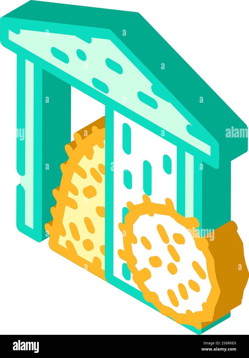 foin dans le vecteur d'icône isométrique de grange. signe de foin dans la grange. illustration de symbole isolé. hay dans l'illustration vectorielle d'icône isométrique de grange Illustration de Vecteur