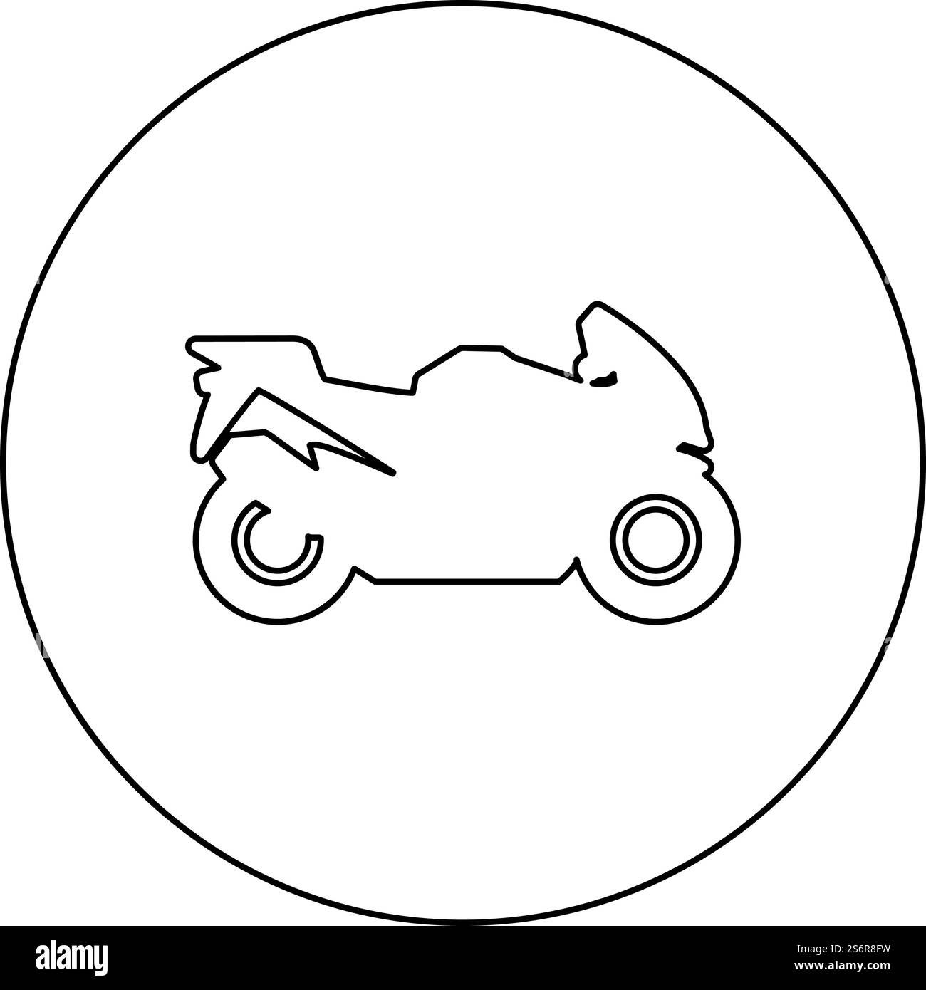 Silhouette de moto moto icône de moto sport en cercle rond noir illustration vectorielle de l'image contour ligne de contour mince style simple. Silhouette de moto moto icône de moto sport en cercle rond noir illustration vectorielle de couleur d'image contour de ligne de contour mince style Illustration de Vecteur