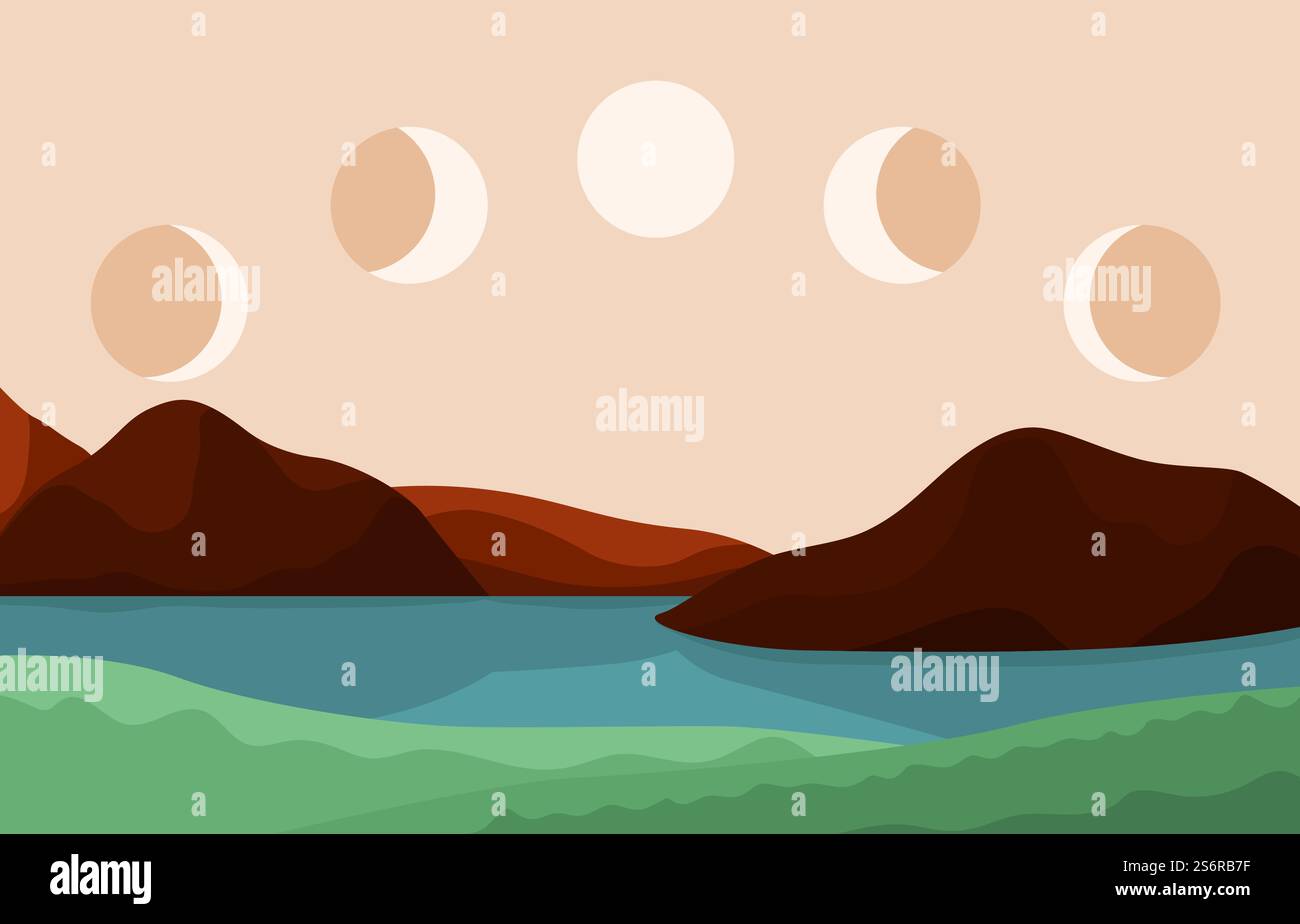 Arrière-plan des phases de lune. Affiche d'art contemporain, toile de fond mystérieuse esthétique moderne. Boho mystique ou décoration astrologique concept de vecteur récent. Illustration phase lune, fond lunaire de conception. Arrière-plan des phases de lune. Affiche d'art contemporain, toile de fond mystérieuse esthétique moderne. Boho mystique ou décoration astrologique concept de vecteur récent Illustration de Vecteur