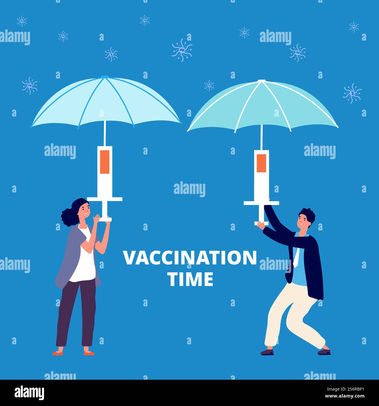 Traitement des personnes. Vaccination, prévention des virus avec un nouveau vaccin. Homme femme tenant seringue, injection pour le concept de vecteur de protection contre la grippe. Prévention vaccination, illustration du virus de l'immunisation. Traitement des personnes. Vaccination, prévention des virus avec un nouveau vaccin. Homme femme tenant seringue, injection pour le concept de vecteur de protection contre la grippe Illustration de Vecteur
