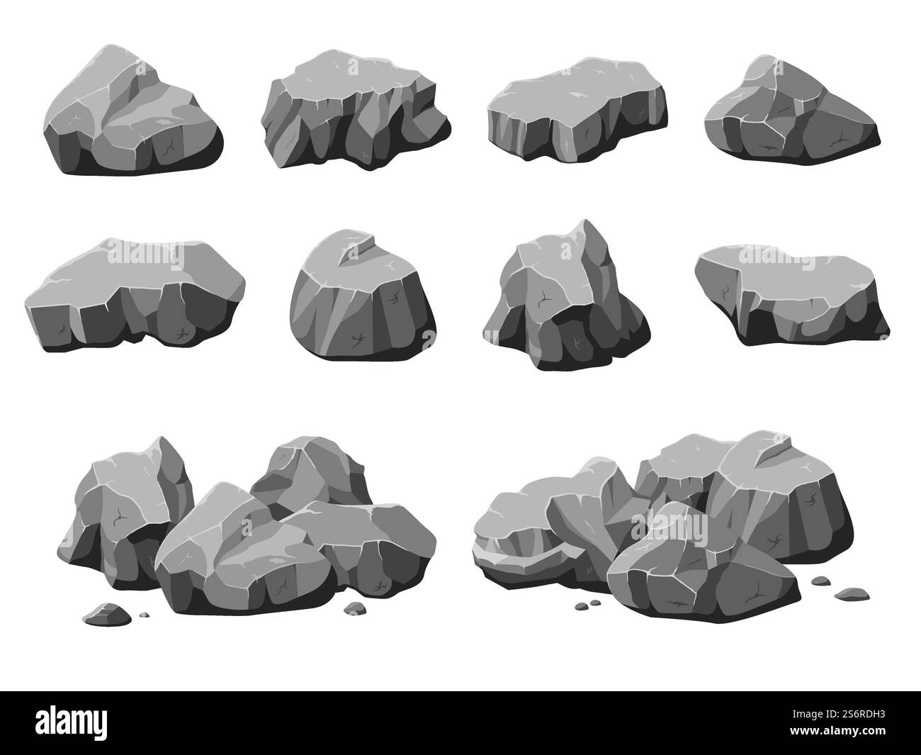 Pierres naturelles de dessin animé. Roche de Boulder, pierre et tas de gravats. Montagne 3d isolée, collection de vecteur de matériau de décoration en granit brut gris. Rocher de bande dessinée, géologie de pierre en tas, gravats de matériaux. Pierres naturelles de dessin animé. Roche de Boulder, pierre et tas de gravats. Montagne 3d isolée, matériel de décoration en granit brut gris collection récente de vecteur Illustration de Vecteur