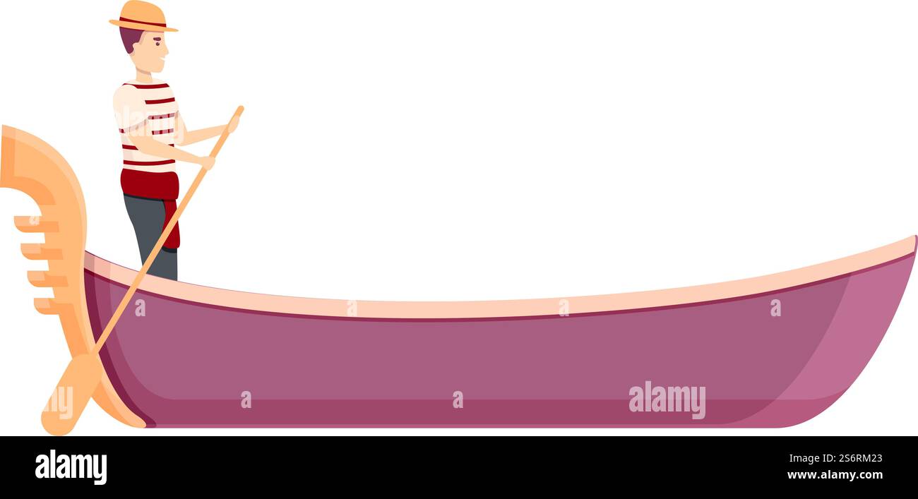 Vecteur de dessin animé d'icône de jeune gondolier. Télécabine de Venise. Bateau italien. Vecteur de dessin animé d'icône de jeune gondolier. Télécabine de Venise Illustration de Vecteur