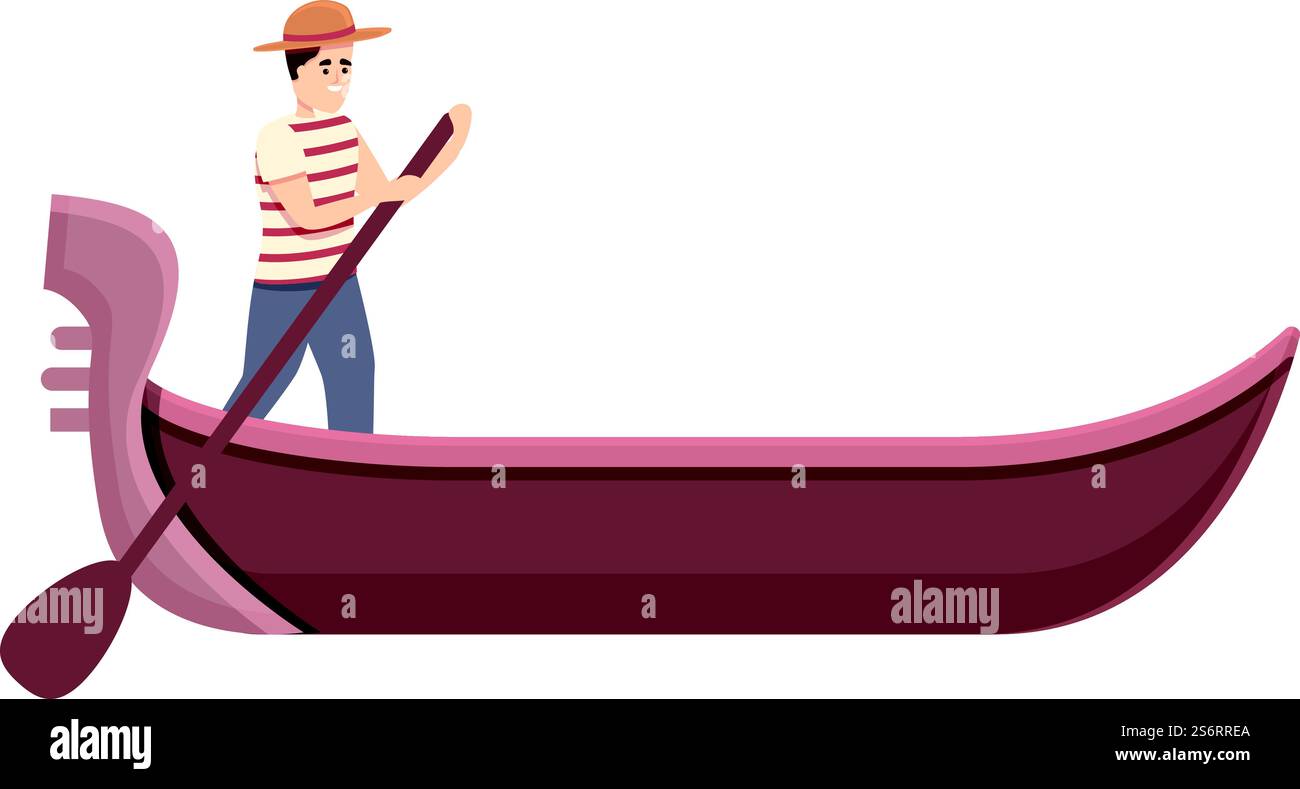 Vecteur de dessin animé d'icône de gondolier de Rialto. Télécabine de Venise. Bateau italien. Vecteur de dessin animé d'icône de gondolier de Rialto. Télécabine de Venise Illustration de Vecteur