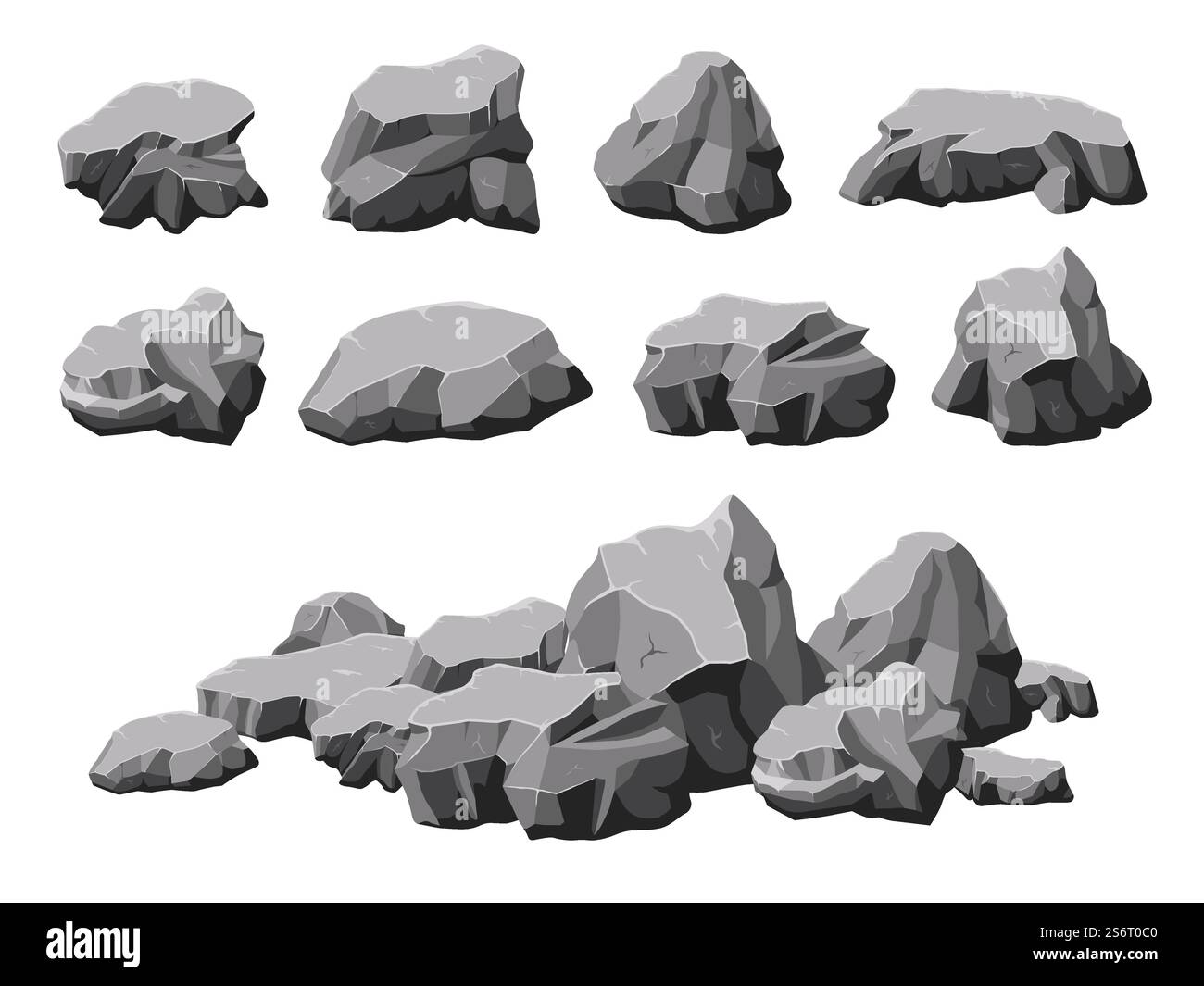 Pierres de dessin animé. Roche cassée, pieu de pierre conception 3D. Rochers isolés, rocher ou montagne grise. Gravier de gravier, ensemble vecteur de granit de la nature. Roche de pile de granit, gravats de tas, illustration de collection de pavés. Pierres de dessin animé. Roche cassée, pieu de pierre conception 3D. Rochers isolés, rocher ou montagne grise. Groupe de gravier de gravier, ensemble de vecteurs récents de granit de la nature Illustration de Vecteur