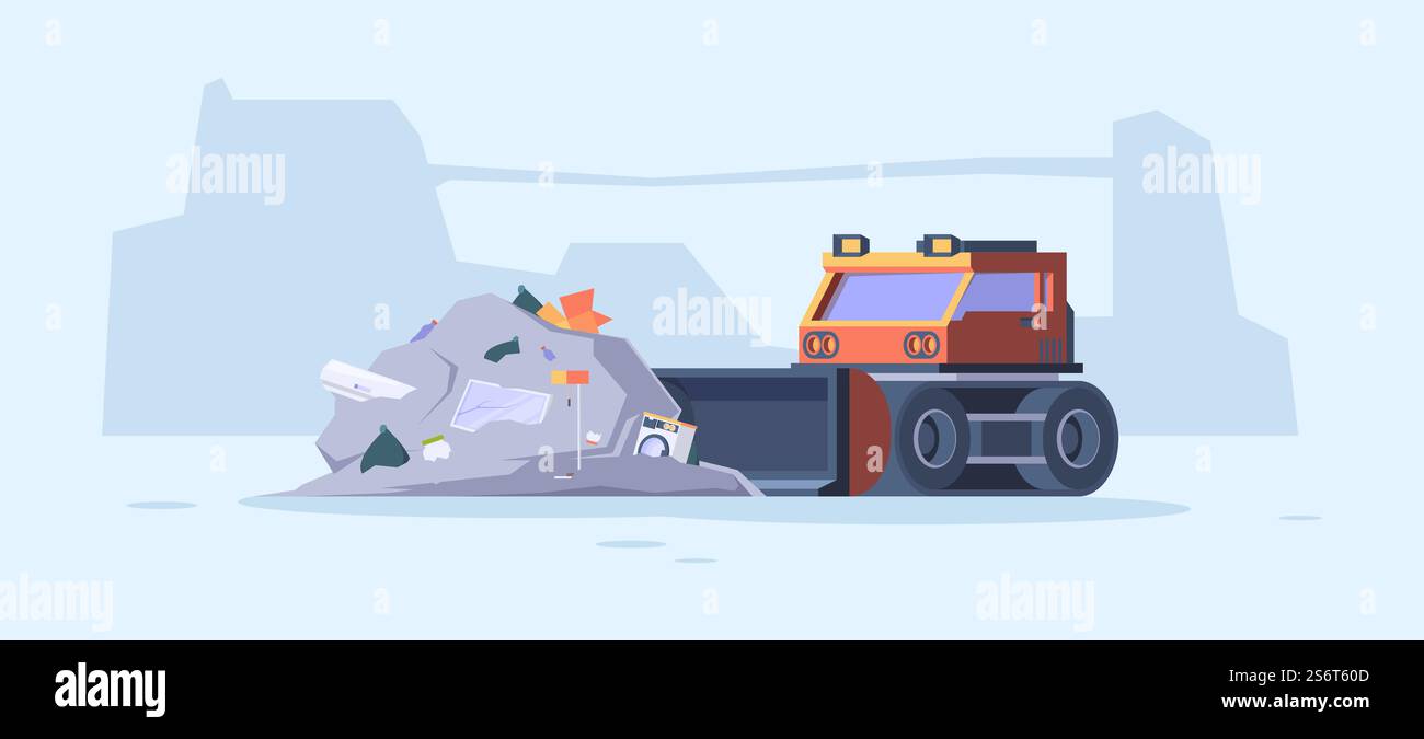 Retirez la rue des ordures. Processus de recyclage des déchets de service de nettoyage urbain le bulldozer élimine le fond de bande dessinée vectoriel de déchets de déchets de déchets d'arrière-plan sauver le concept de la nature. Camion collecter les déchets et ordures illustration. Retirez la rue des ordures. Processus de recyclage des déchets de service de nettoyage urbain le bulldozer élimine le fond de bande dessinée vectoriel de déchets de déchets de déchets d'arrière-plan sauver le concept de la nature Illustration de Vecteur