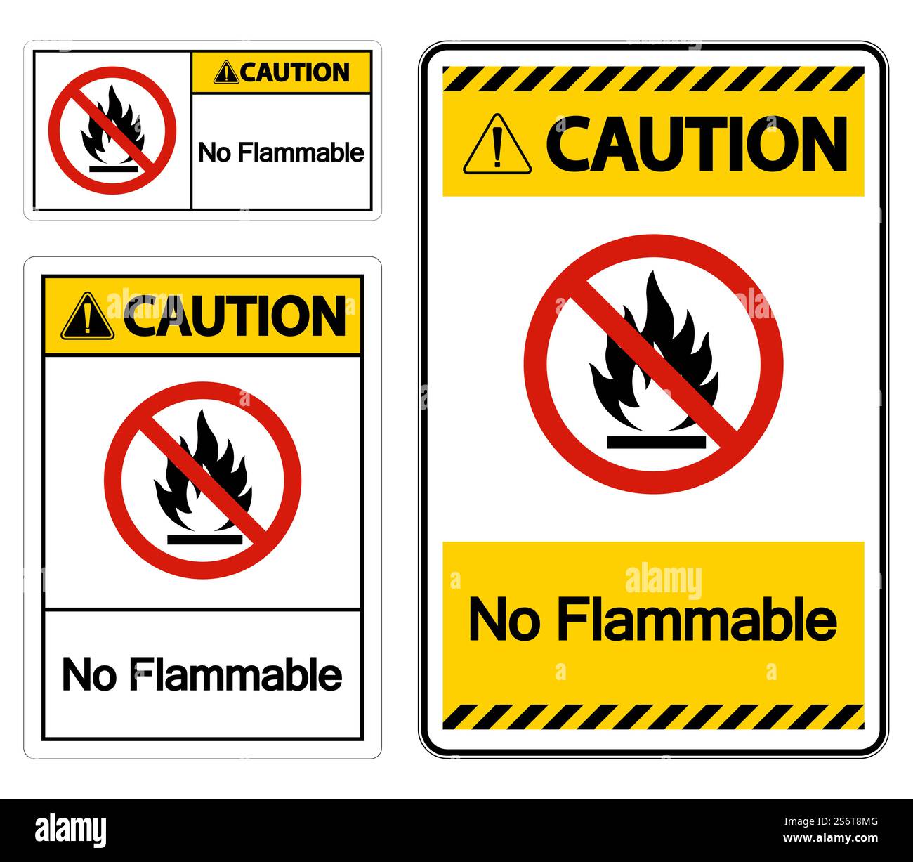 Attention symbole d'interdiction d'inflammabilité sur fond blanc Illustration de Vecteur