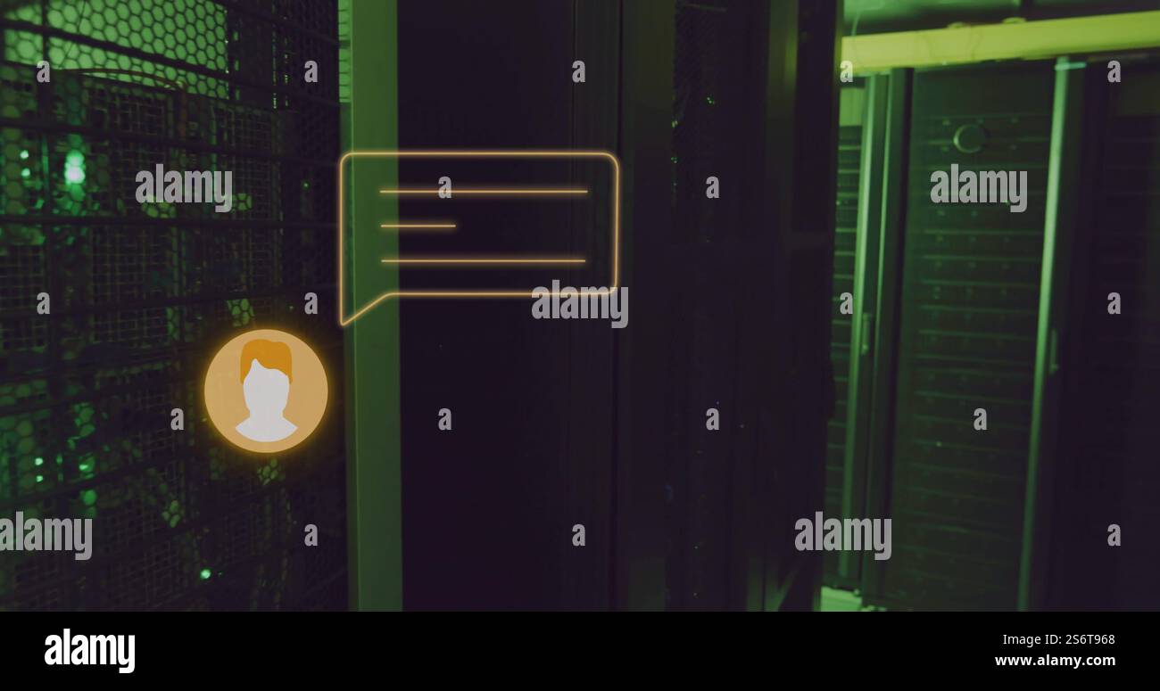 Image d'icônes numériques et de traitement de données sur des serveurs informatiques Banque D'Images