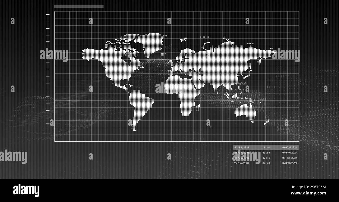 Image du traitement des données et du codage binaire sur la carte du monde Banque D'Images