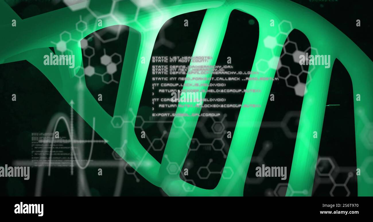 Image du brin d'adn et du traitement des données scientifiques Banque D'Images