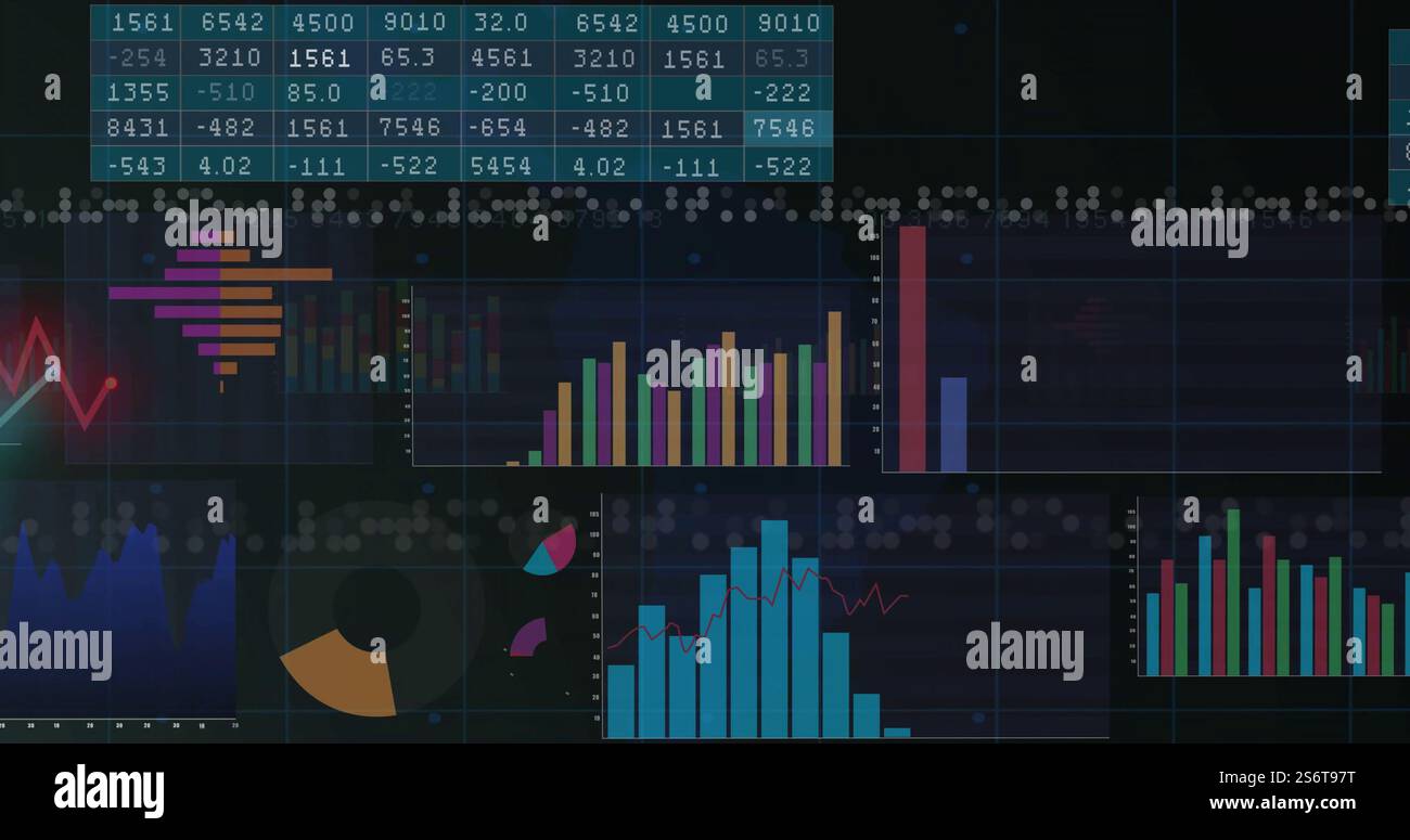 Image du traitement des données financières sur fond noir Banque D'Images