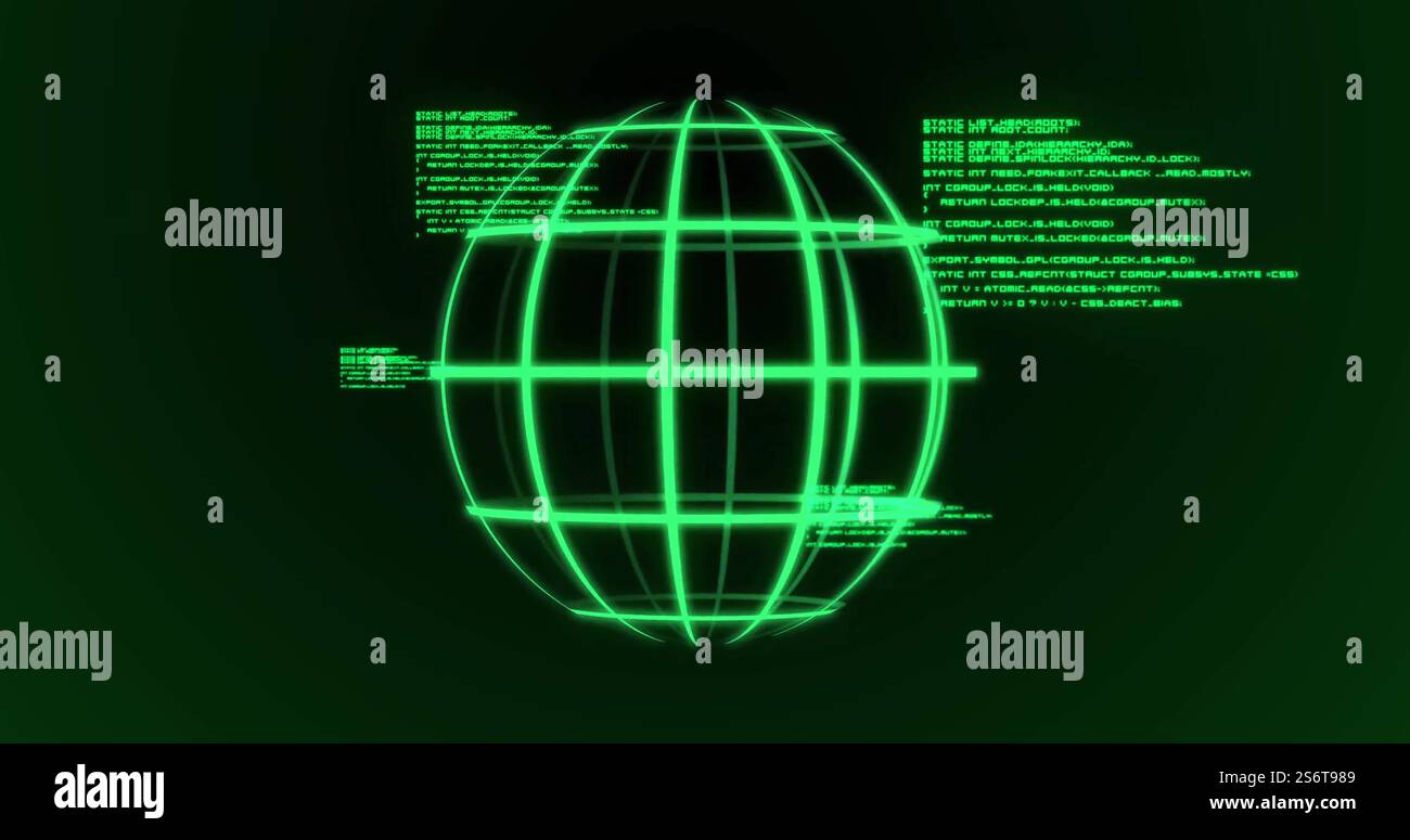 Image du globe et du traitement des données sur fond noir Banque D'Images