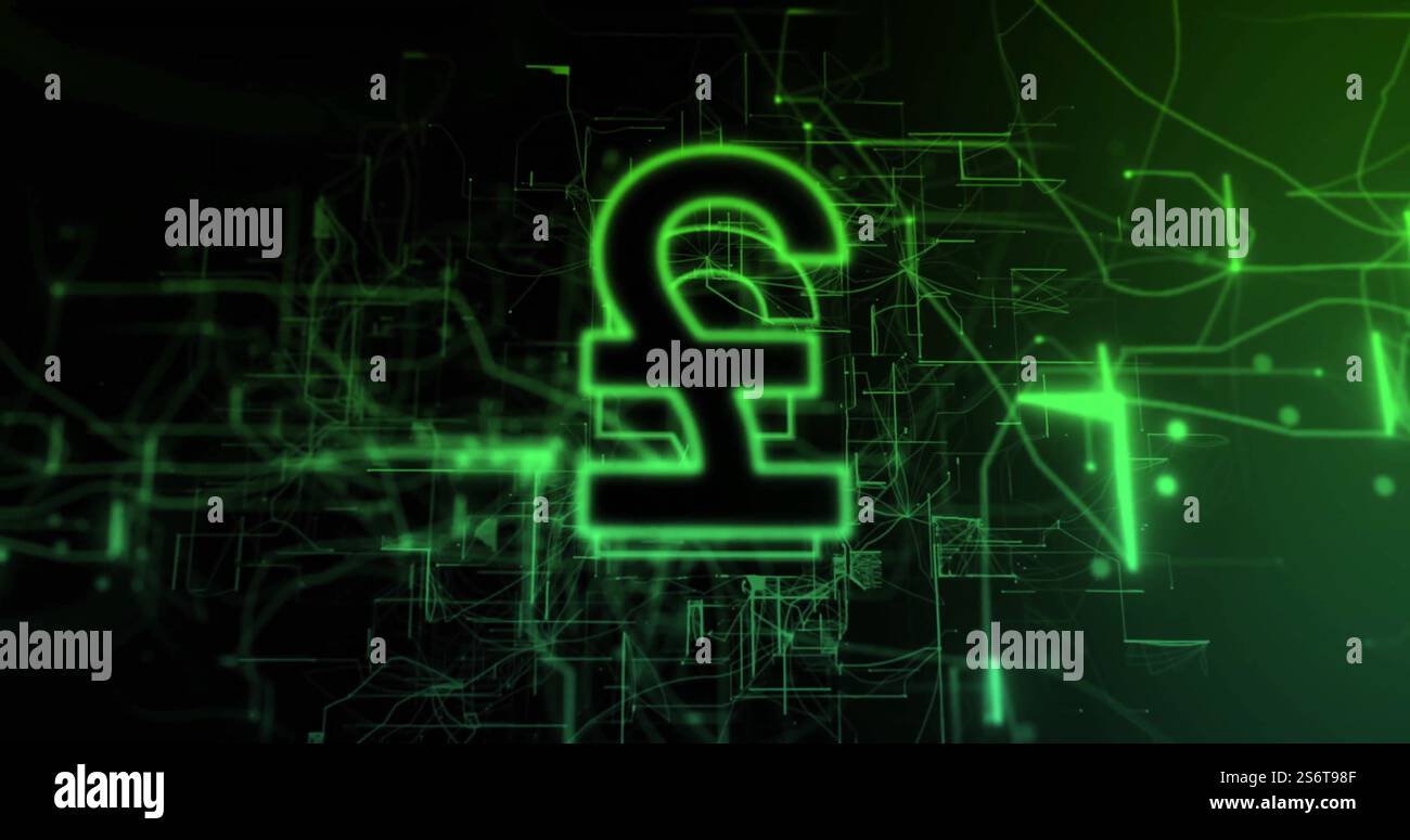 Image du signe de livre sterling et du traitement des données sur fond noir Banque D'Images