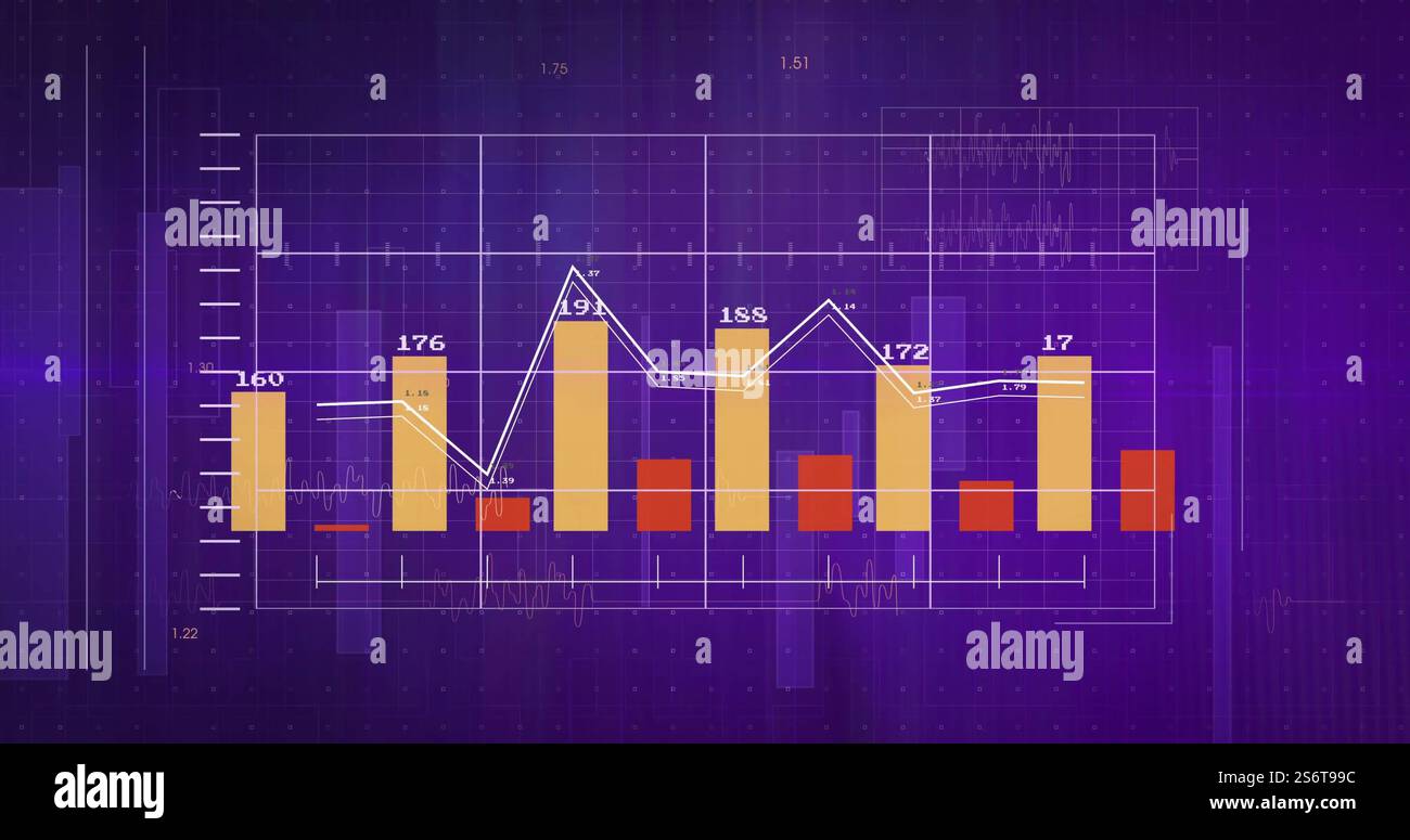 Image du traitement des données financières sur fond violet Banque D'Images