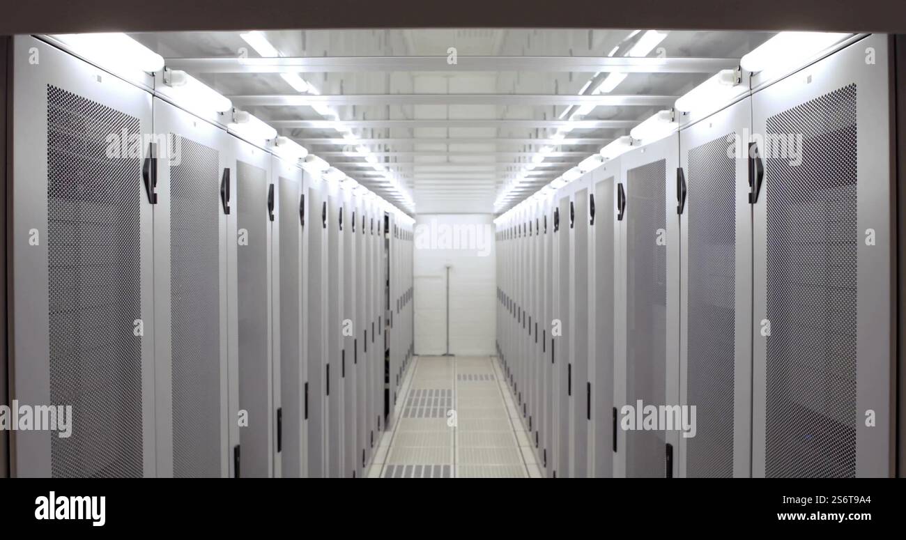 Image du signe dollar, traitement de données numériques sur des serveurs informatiques Banque D'Images