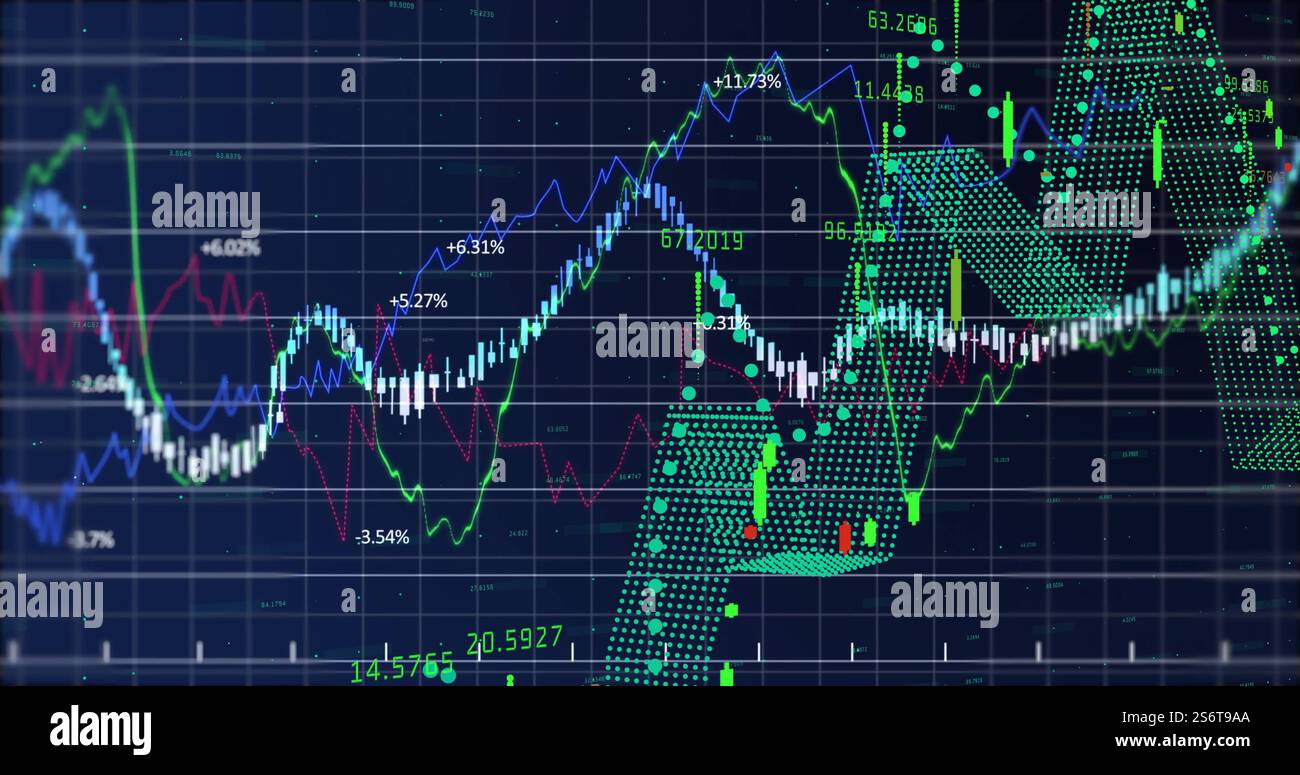 Image du traitement des données financières sur la grille sur fond sombre Banque D'Images