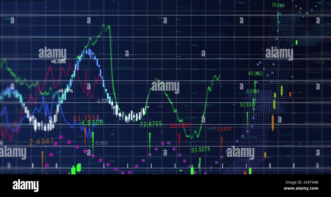 Image du traitement des données financières sur la grille sur fond sombre Banque D'Images