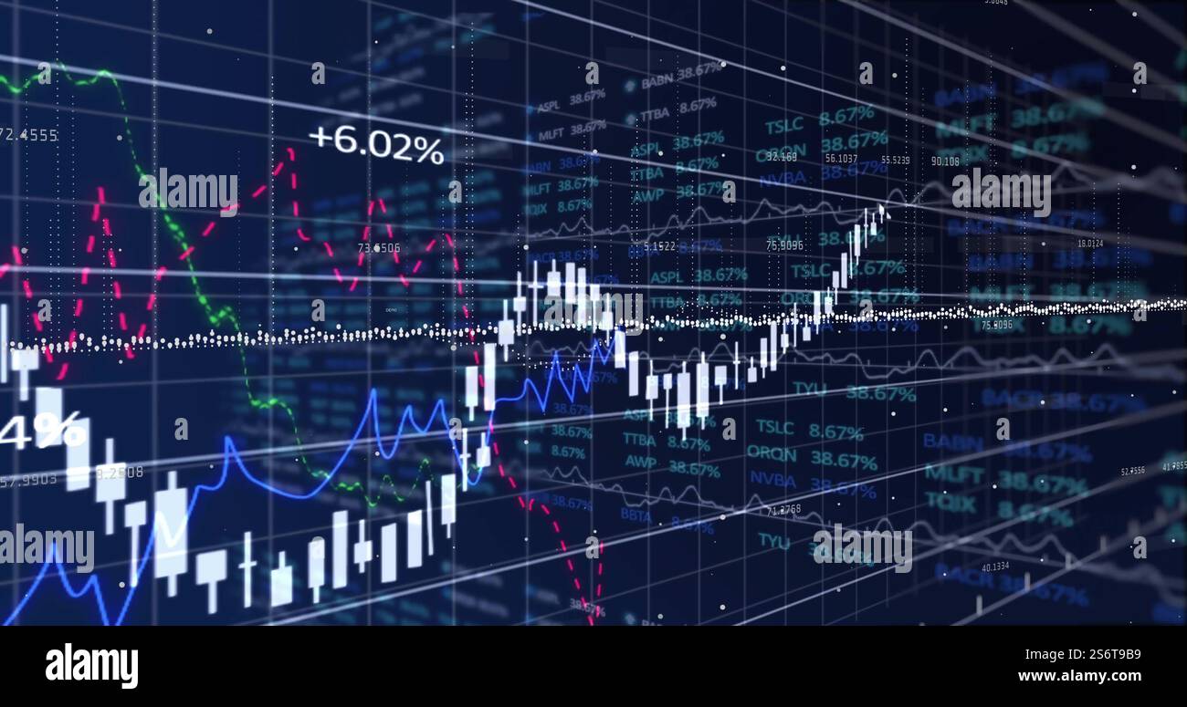 Image du traitement des données financières sur la grille sur fond sombre Banque D'Images
