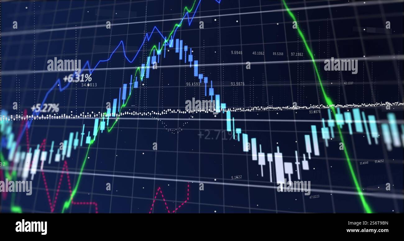 Image du traitement des données financières sur la grille sur fond sombre Banque D'Images
