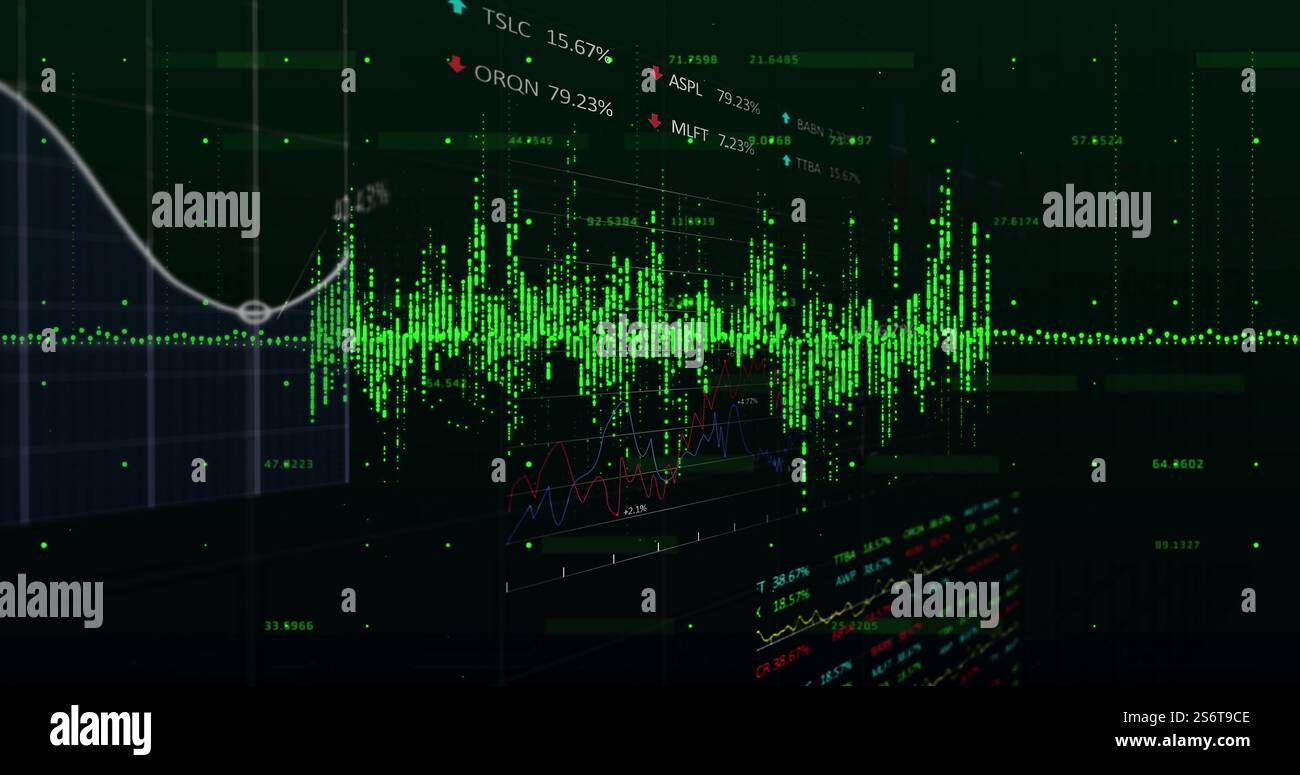 Image du traitement des données financières sur la grille sur fond sombre Banque D'Images