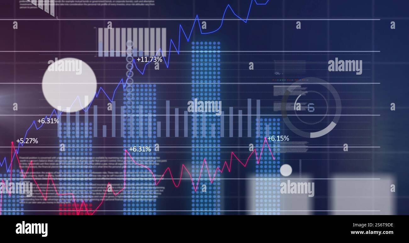 Image du traitement des données financières sur la grille sur fond sombre Banque D'Images