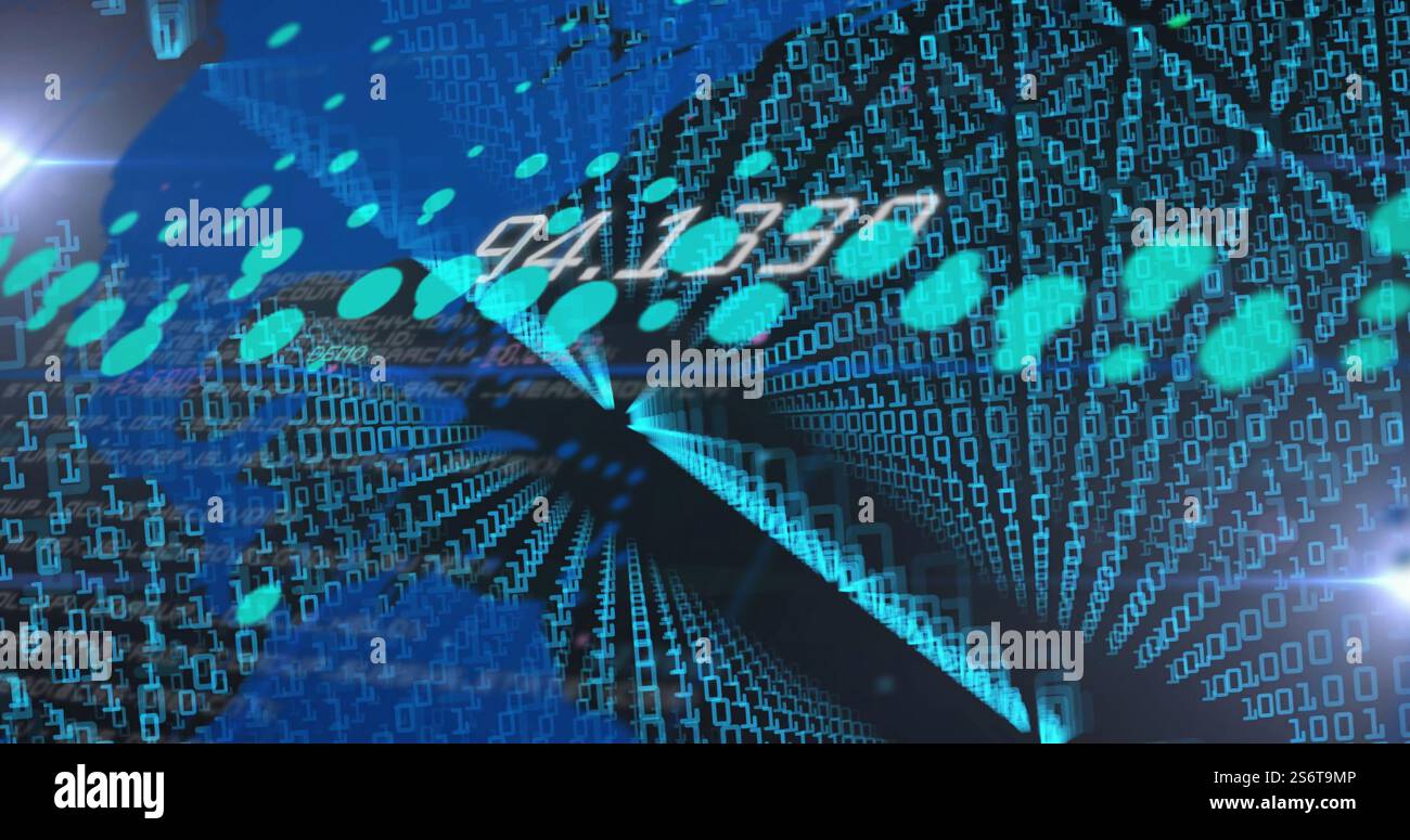 Image du traitement des données avec carte du monde sur fond noir Banque D'Images