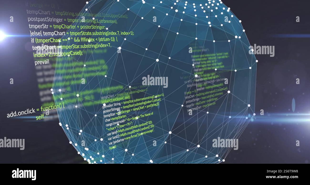 Image du traitement des données sur le globe des connexions sur fond noir Banque D'Images