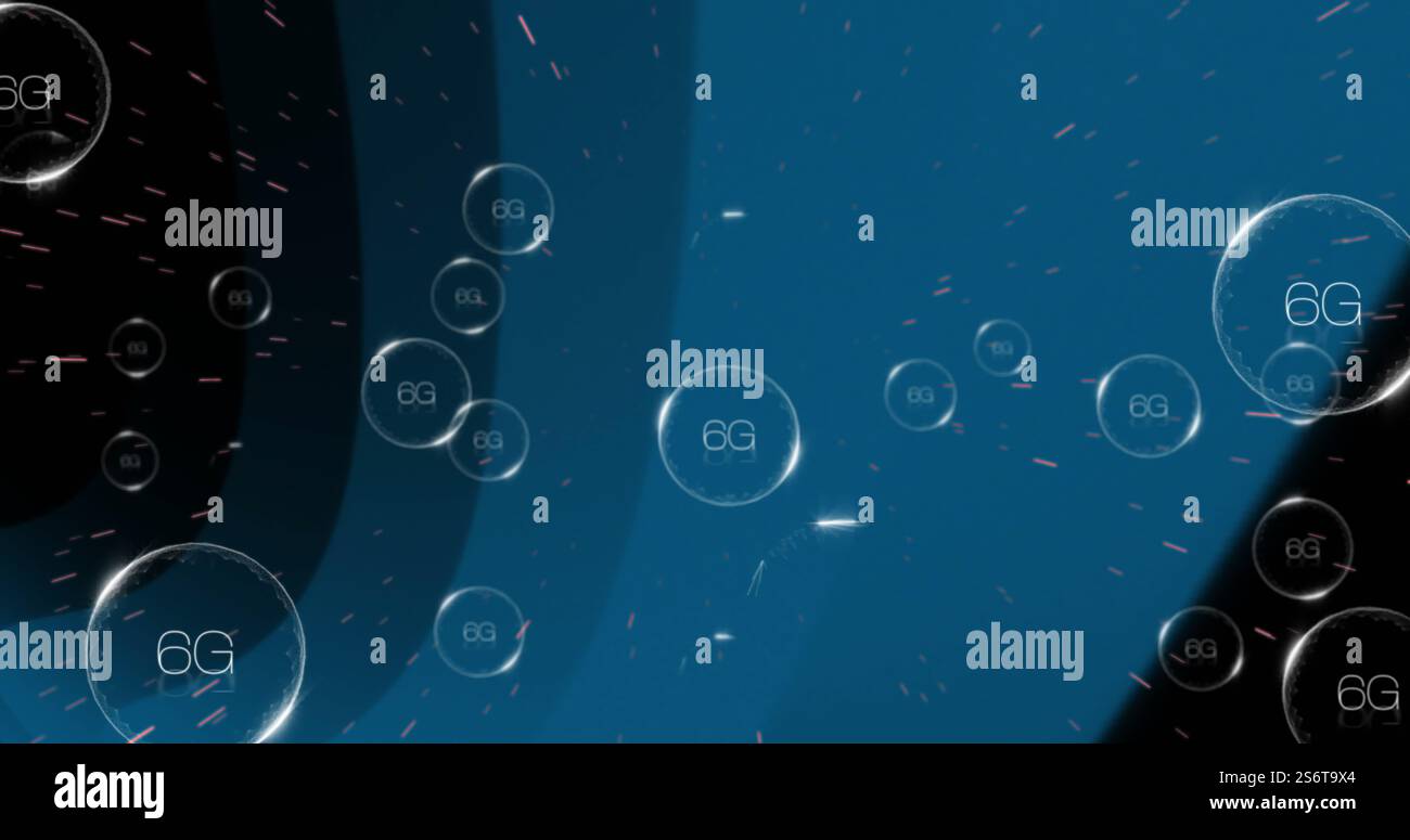 Image du texte 6g et du traitement des données sur des cercles bleus Banque D'Images