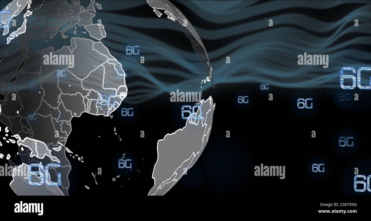 Image du traitement de texte et de données 6g au-dessus du globe Banque D'Images
