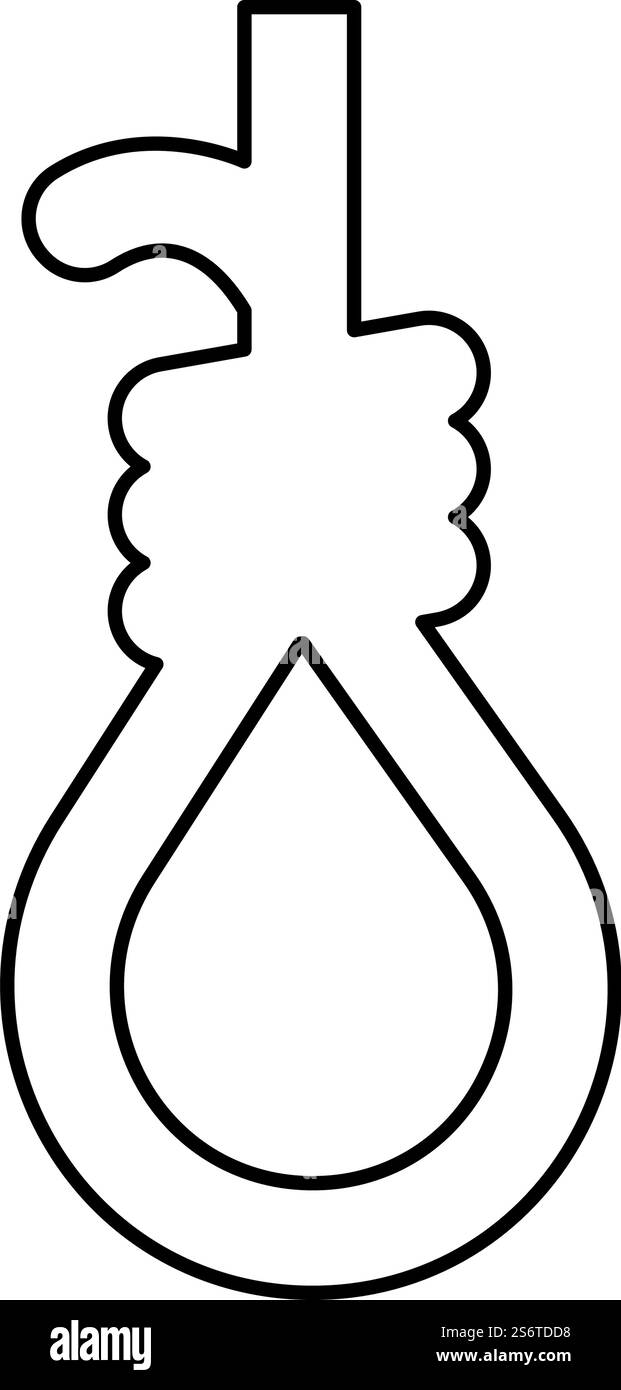 Boucle pour potence Hangman & rsquo ; s noose corde suicide lynchage contour contour ligne icône noir illustration vectorielle image mince plat style simple. Boucle pour potence Hangman & rsquo ; s noose Rope suicide lynchage contour contour ligne icône noir illustration vectorielle image mince style plat Illustration de Vecteur