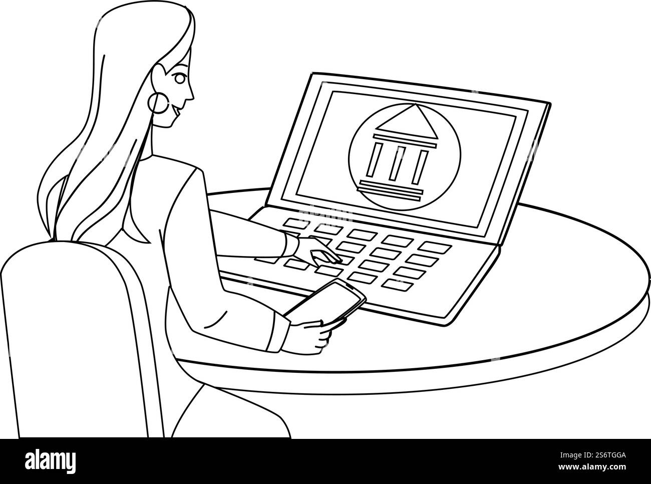 paiement bancaire en ligne. Vecteur de dessin au crayon Black Line. monnaie numérique bancaire. paiement par carte. Illustration Web du personnage de transfert de financement. vecteur bancaire en ligne Illustration de Vecteur