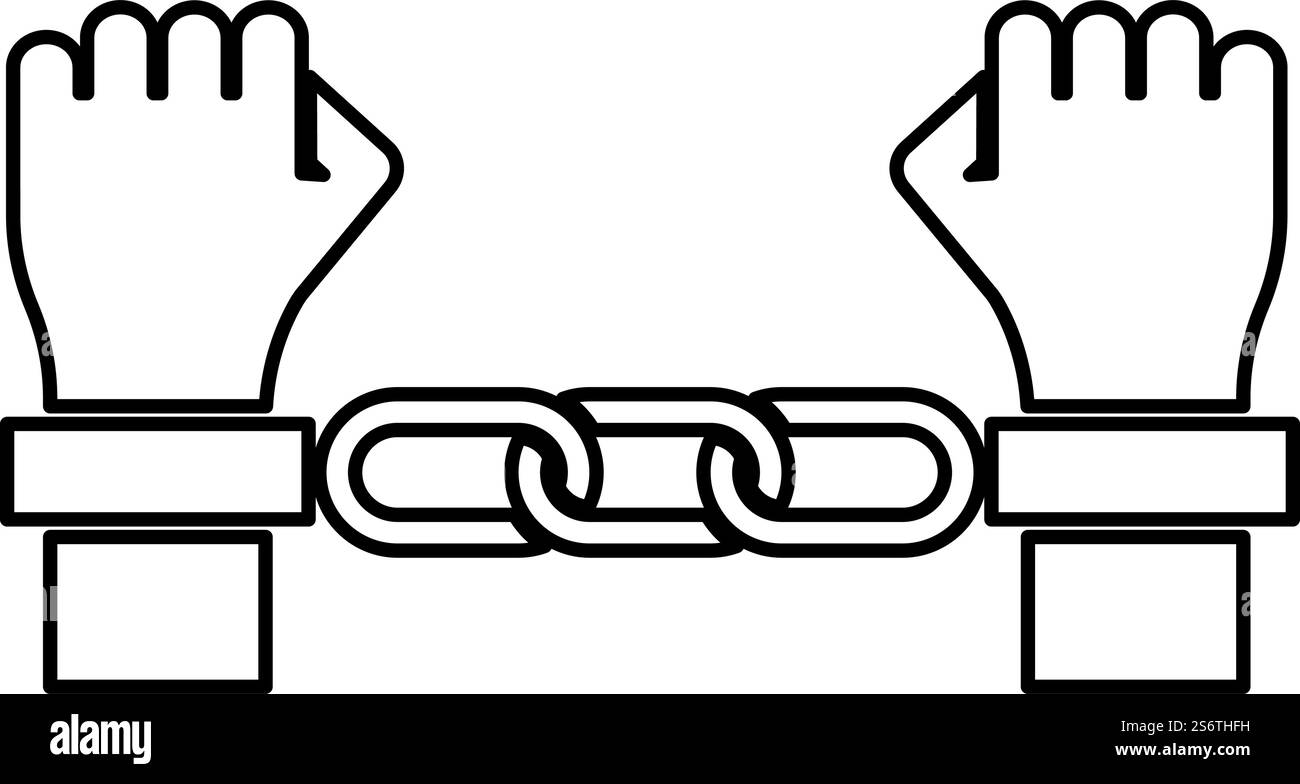 Mains dans les menottes concept criminel arrêté punition Bondage bagnard contour contour ligne icône noir illustration vectorielle image mince plat style simple. Mains dans les menottes concept criminel punition arrêtée Bondage bagnard contour contour ligne icône noir illustration vectorielle image mince style plat Illustration de Vecteur