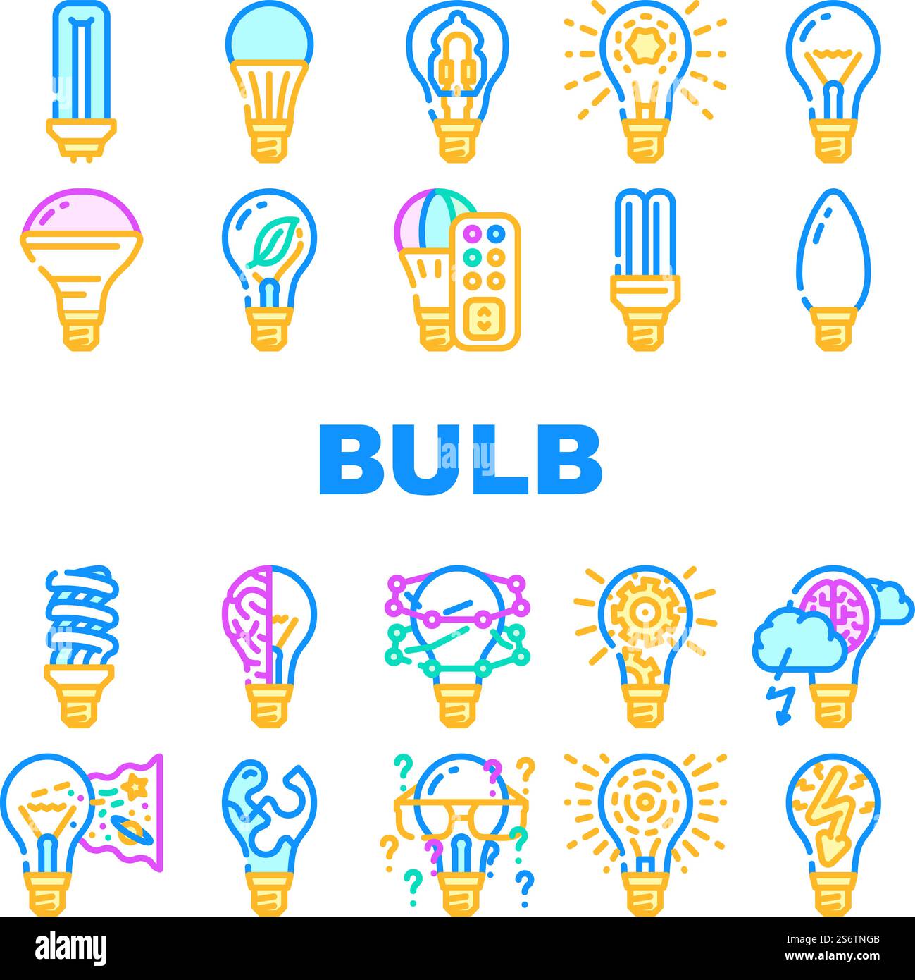 Éclairage par ampoule icônes d'accessoires électriques Set Vector. Ampoule fluorescente et halogène, LED et ligne d'équipement d'électricité d'économie d'énergie. Illustrations couleur de la technologie d'innovation électrique. Éclairage par ampoule icônes d'accessoires électriques Set Vector Illustration de Vecteur