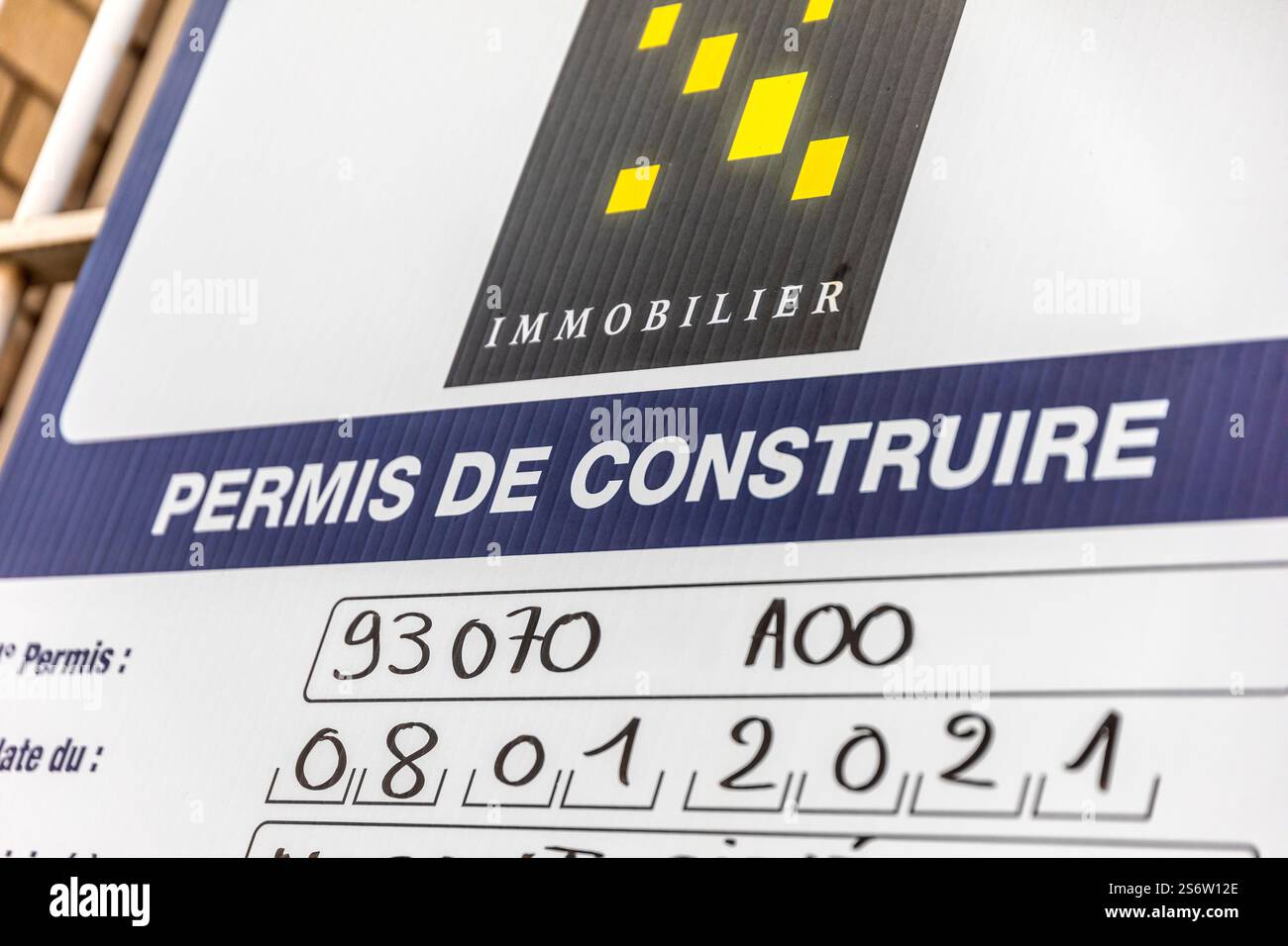 Gros plan sur l'affichage d'un permis de construire Banque D'Images