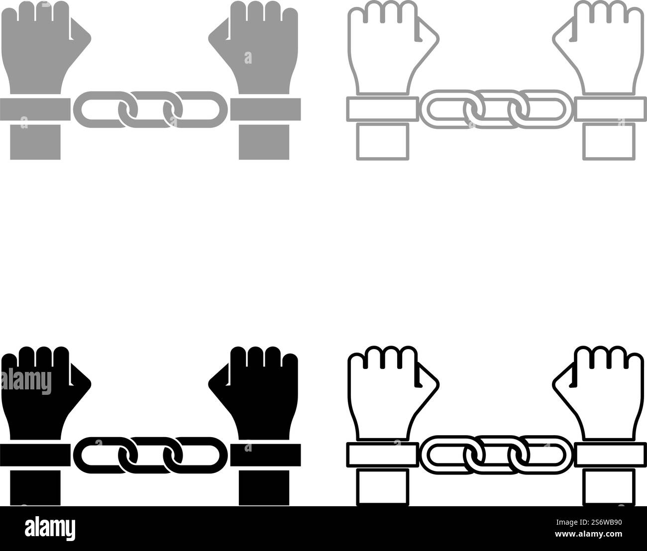 Mains dans les menottes concept criminel arrêté punition Bondage condamné Set icône gris noir couleur illustration vectorielle image simple plein contour ligne de contour mince style plat. Mains dans les menottes concept criminel arrêté punition Bondage condamné Set icône gris noir couleur illustration vectorielle image plein contour ligne de contour mince style plat Illustration de Vecteur