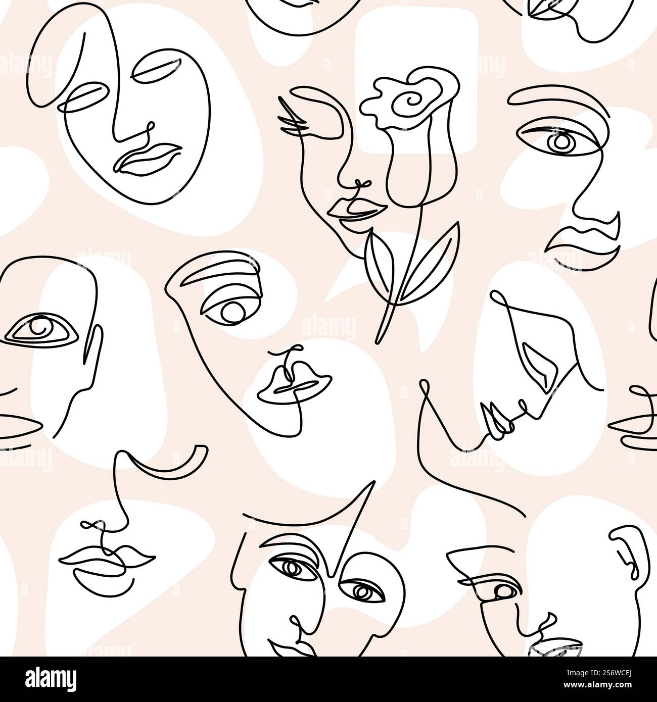 Motif de face de ligne abstraite. Profil de la femme bohème, impression d'art textile. Filles de dessin de mode à la mode, texture sans couture vectorielle minimale esthétique de doodle. Illustration d'une ligne de face de motif bohème. Motif de face de ligne abstraite. Profil de la femme bohème, impression d'art textile. Filles de dessin de mode à la mode, esthétique minimale doodle décent vecteur texture sans couture Illustration de Vecteur