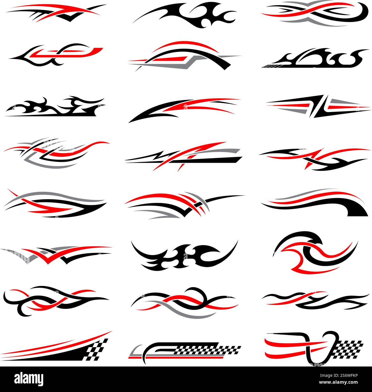 Bandes décoratives pour véhicules. Voitures de course stylisées flamme et formes géométriques badges de décalcomanie ou autocollants pour les modèles vectoriels récents de club automobile. Illustration d'une bande de vinyle de vitesse géométrique d'automobile. Bandes décoratives pour véhicules. Voitures de course stylisées flamme et formes géométriques badges de décalcomanie ou autocollants pour les modèles vectoriels récents de club automobile Illustration de Vecteur