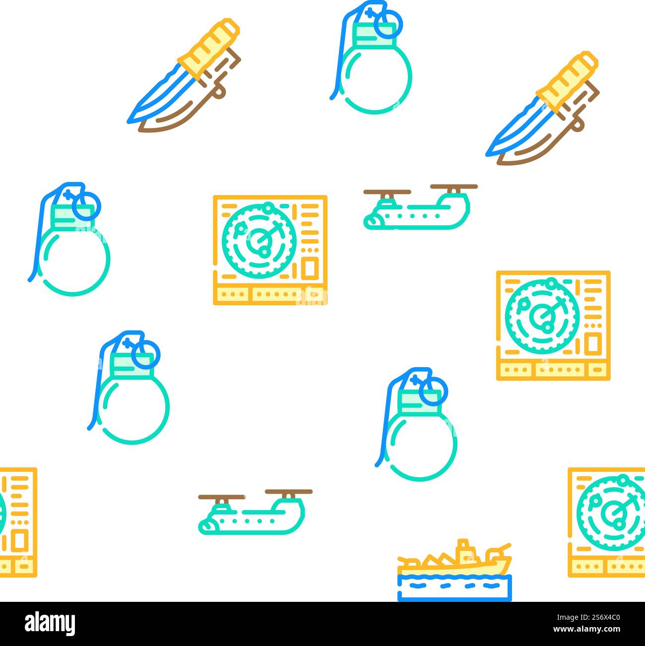 Illustration de la ligne de couleur sans couture de motif d'arme militaire et de vecteur de transport. Arme militaire et icônes de transport Set vecteur Illustration de Vecteur