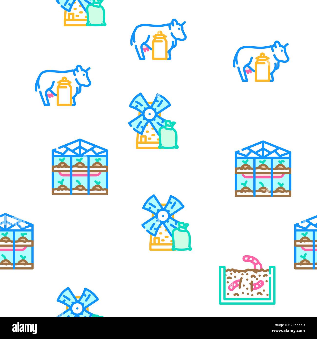 Agriculture Farmland Business Vector Seamless Pattern Color Line illustration. Agriculture Farmland Business Icons Set vecteur Illustration de Vecteur