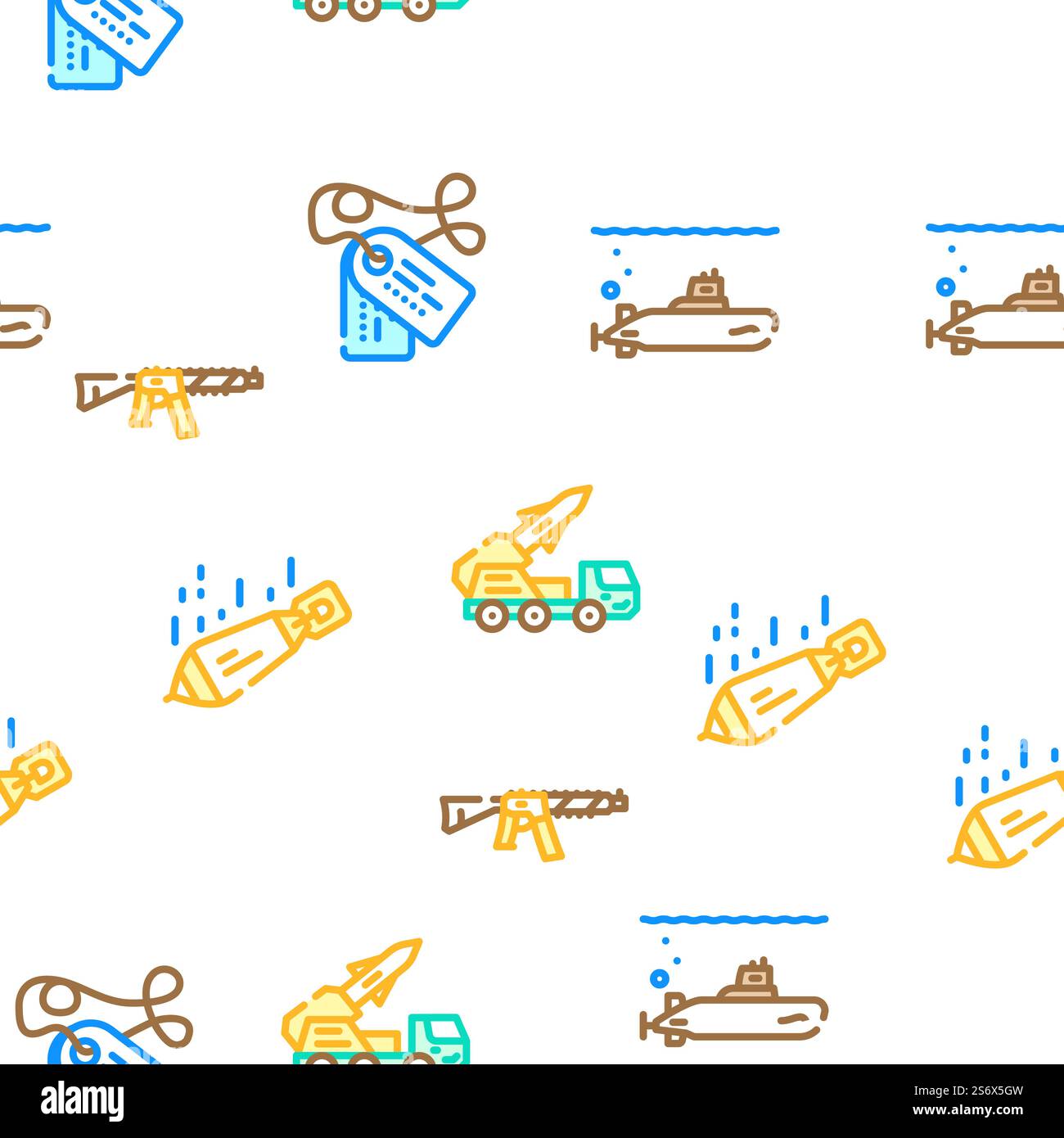 Illustration de la ligne de couleur sans couture de motif d'arme militaire et de vecteur de transport. Arme militaire et icônes de transport Set vecteur Illustration de Vecteur