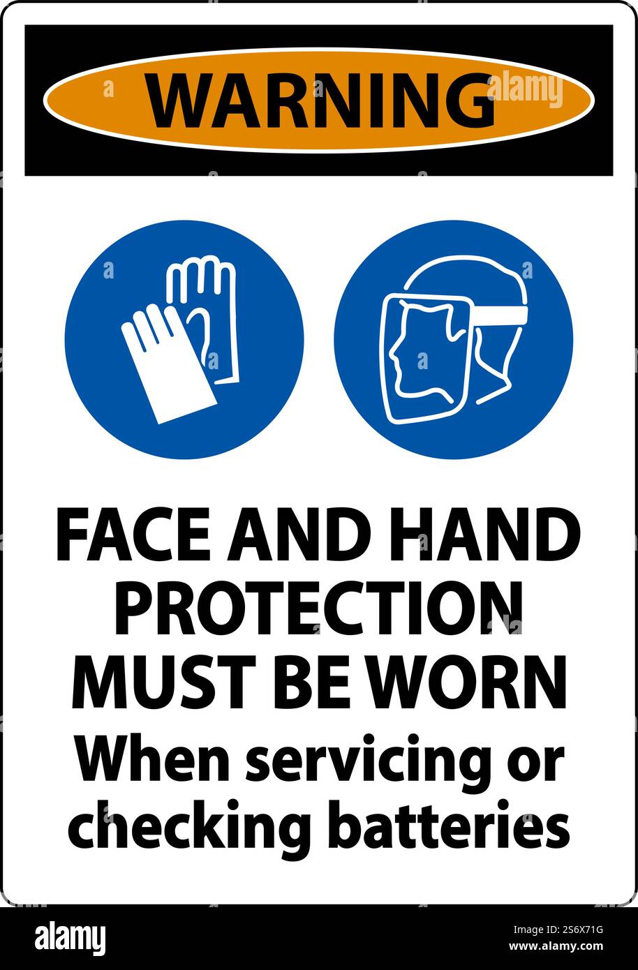 Avertissement lors de l'entretien des batteries : sur fond blanc Illustration de Vecteur